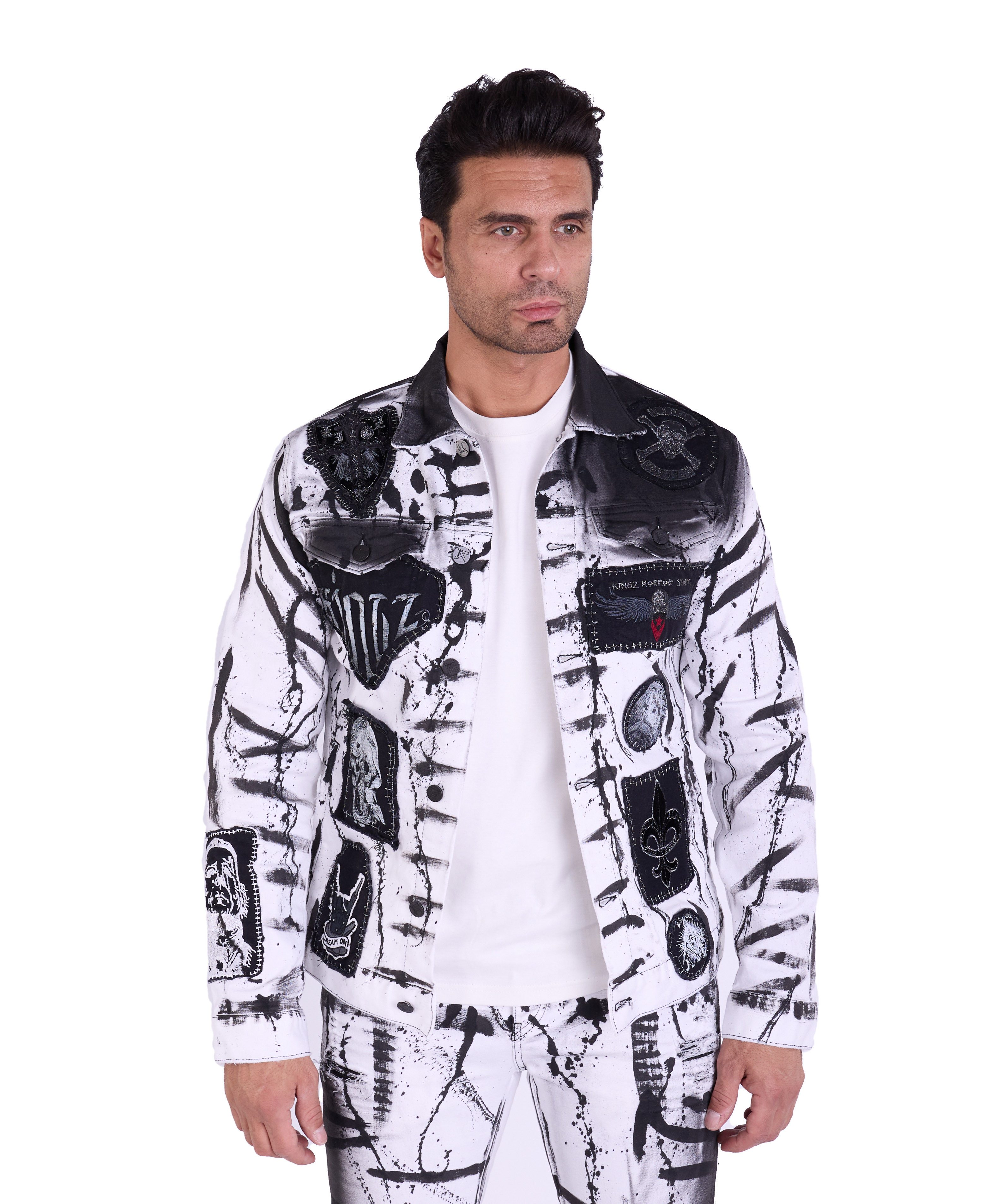 KINGZ Jeansjacke Herren Designer Jeansjacke im Batik-Look Batik Waschung günstig online kaufen