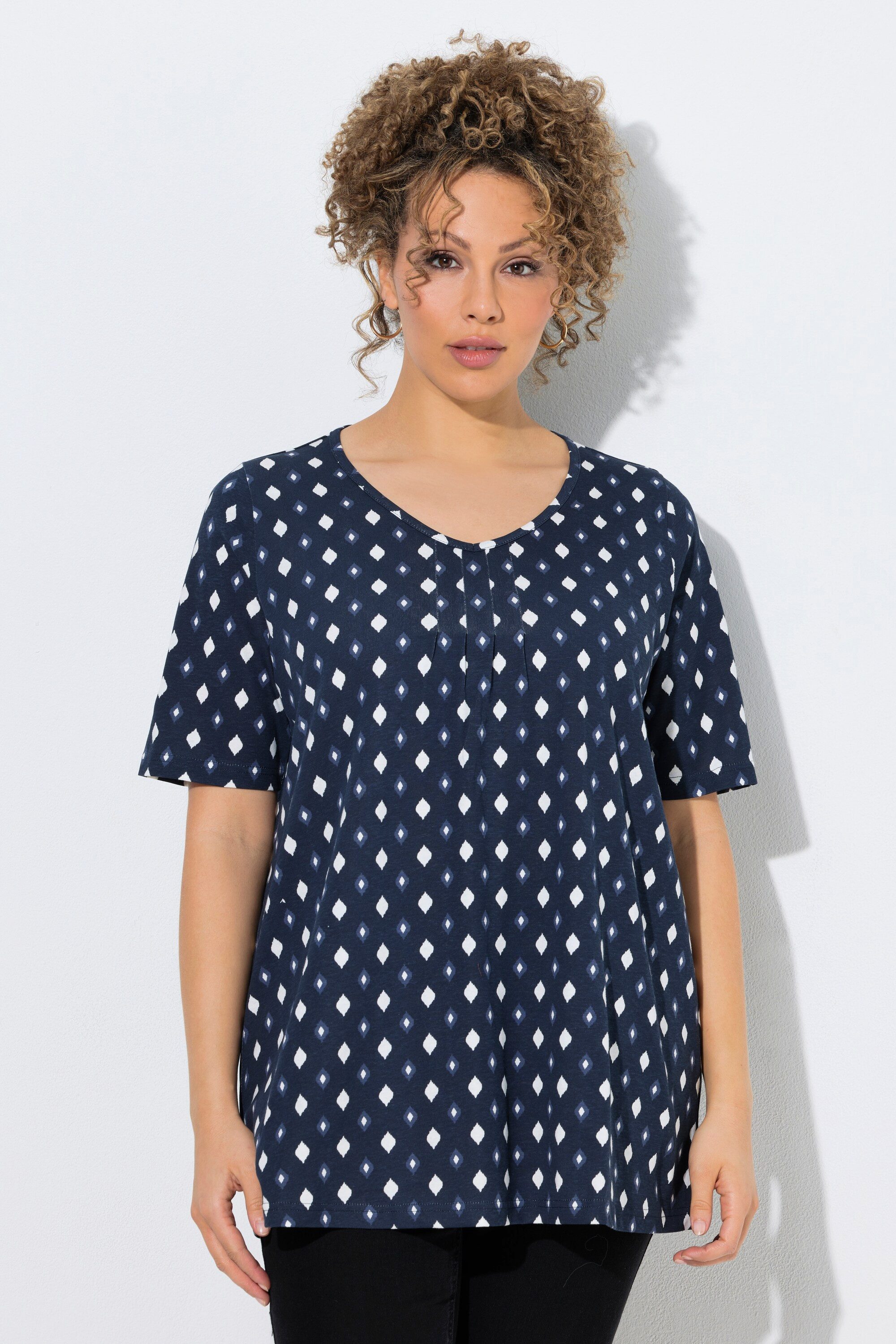 Ulla Popken T-Shirt T-Shirt Biesen A-Linie V-Ausschnitt Halbarm