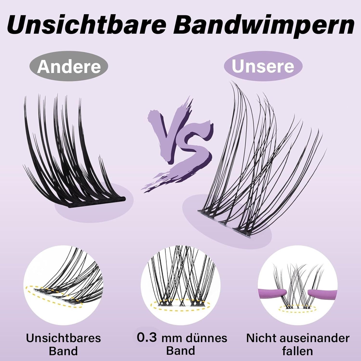 B&Q Bandwimpern Lashes Extension Set 144PCS Venus Clusters Unsichtbares Band 8-16MIX, Extensions Set Wispy NatüRliche Wimpern Cluster 7 tage halt