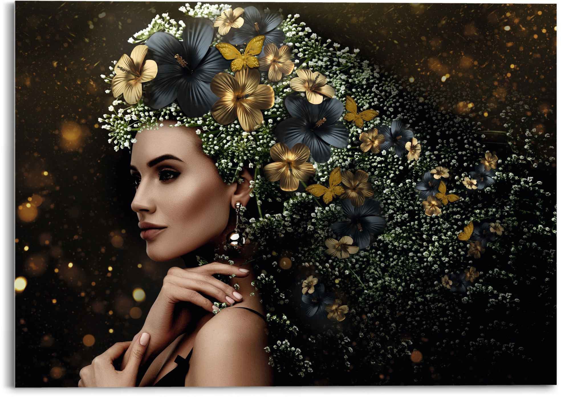 Reinders! Glasbild Glasbild Elegante Frau Blumen - Festlich - Schmetterling - Eleganz, Frau (1 St)