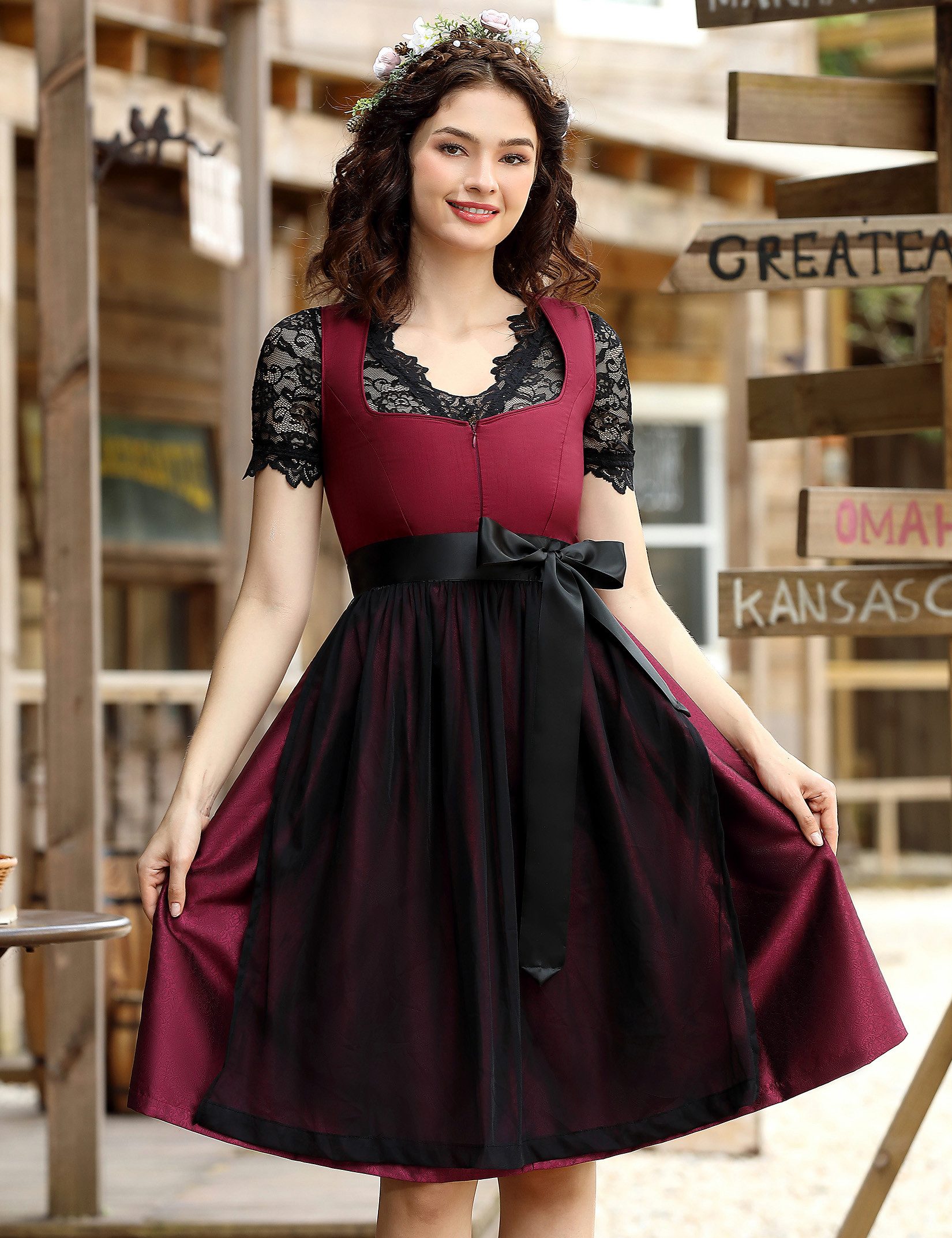 MODISFRAU Dirndl Damen 3‑Teilig Eleganteres Trachtenkleid für Oktoberfest – Bild 2 von 5
