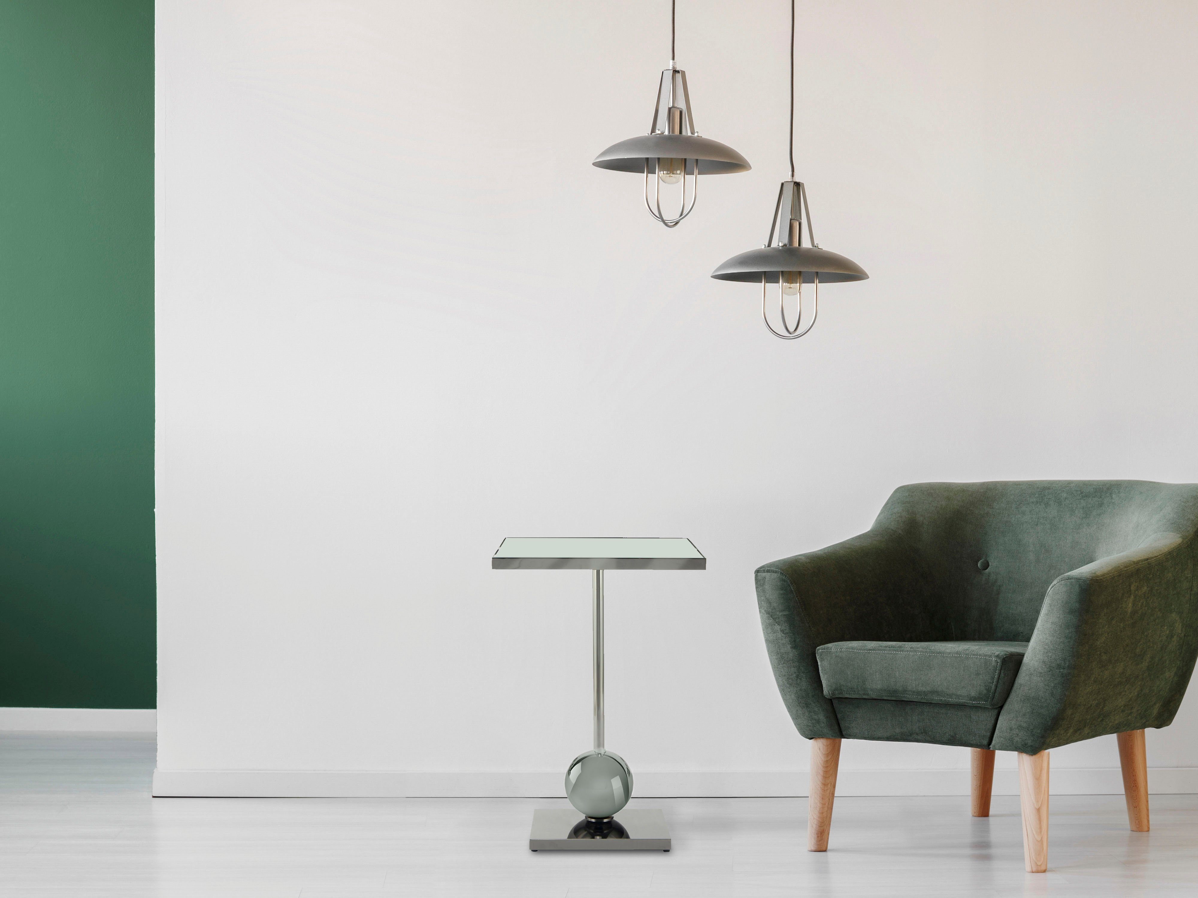 Kayoom Beistelltisch Leva 125, Ablagefläche für Deko, Edelstahlgestell, Spiegelglasplatte (1-St), modern, stabil, edel, modern, Edelstahlgestell