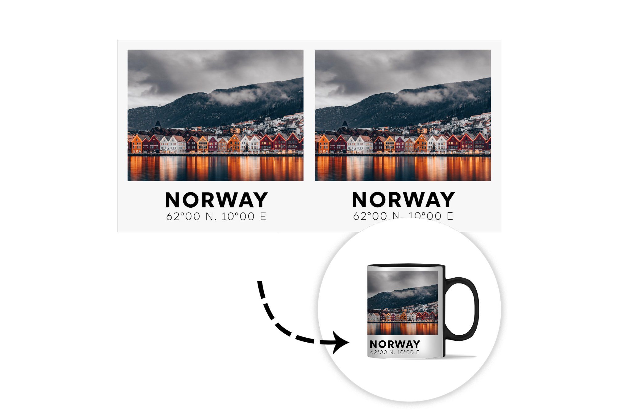 MuchoWow Tasse Norwegen - Skandinavien Farbwechsel, Zaubertasse, Geschenk Teetasse, - Kaffeetassen, Keramik, Bergen