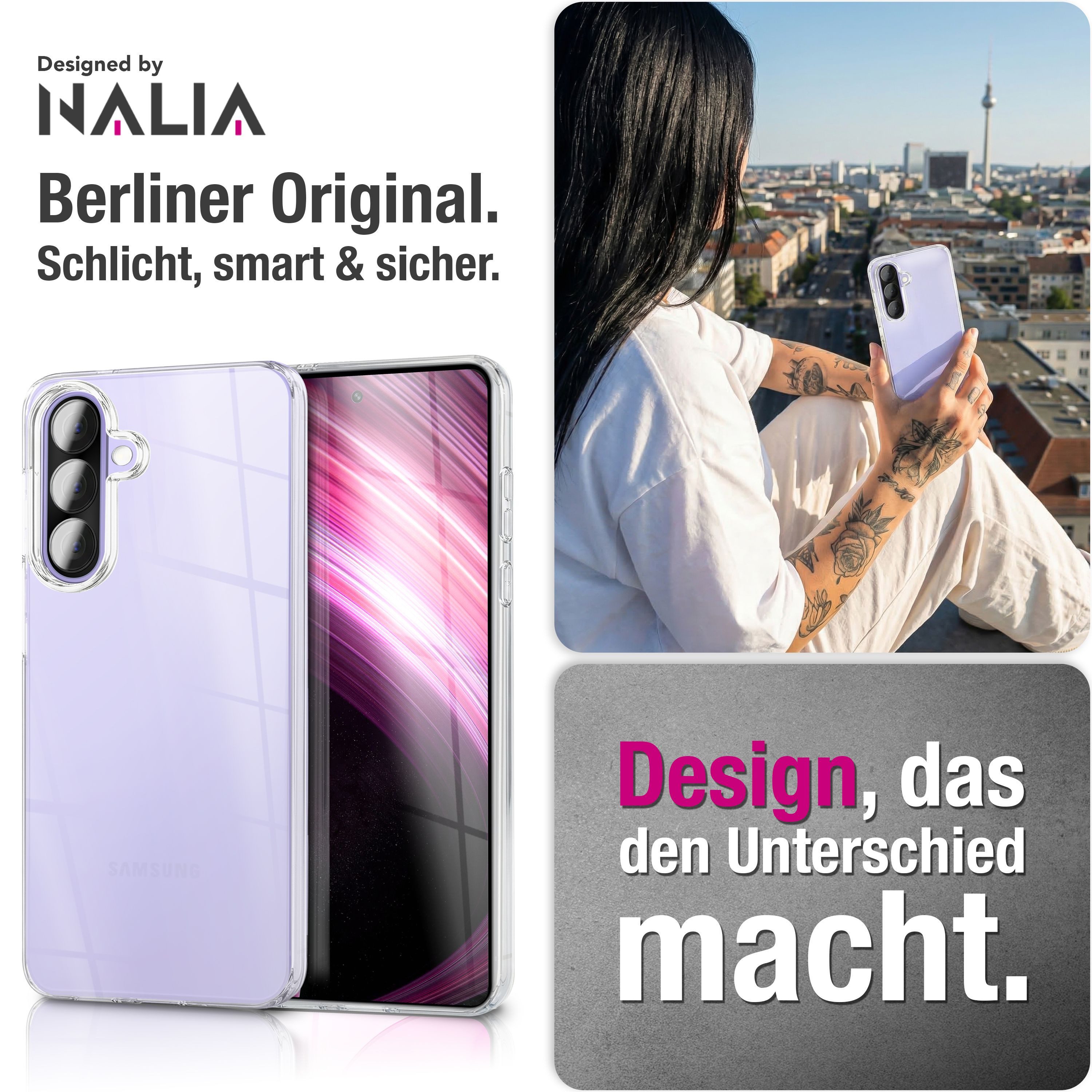 Nalia Smartphone-Hülle Samsung Galaxy A57 17 cm (6,7 Zoll), 360GUARD Case - 360-Grad Rundumschutz, Displayschutz, Klar & Anti-Gelb – Bild 5 von 5