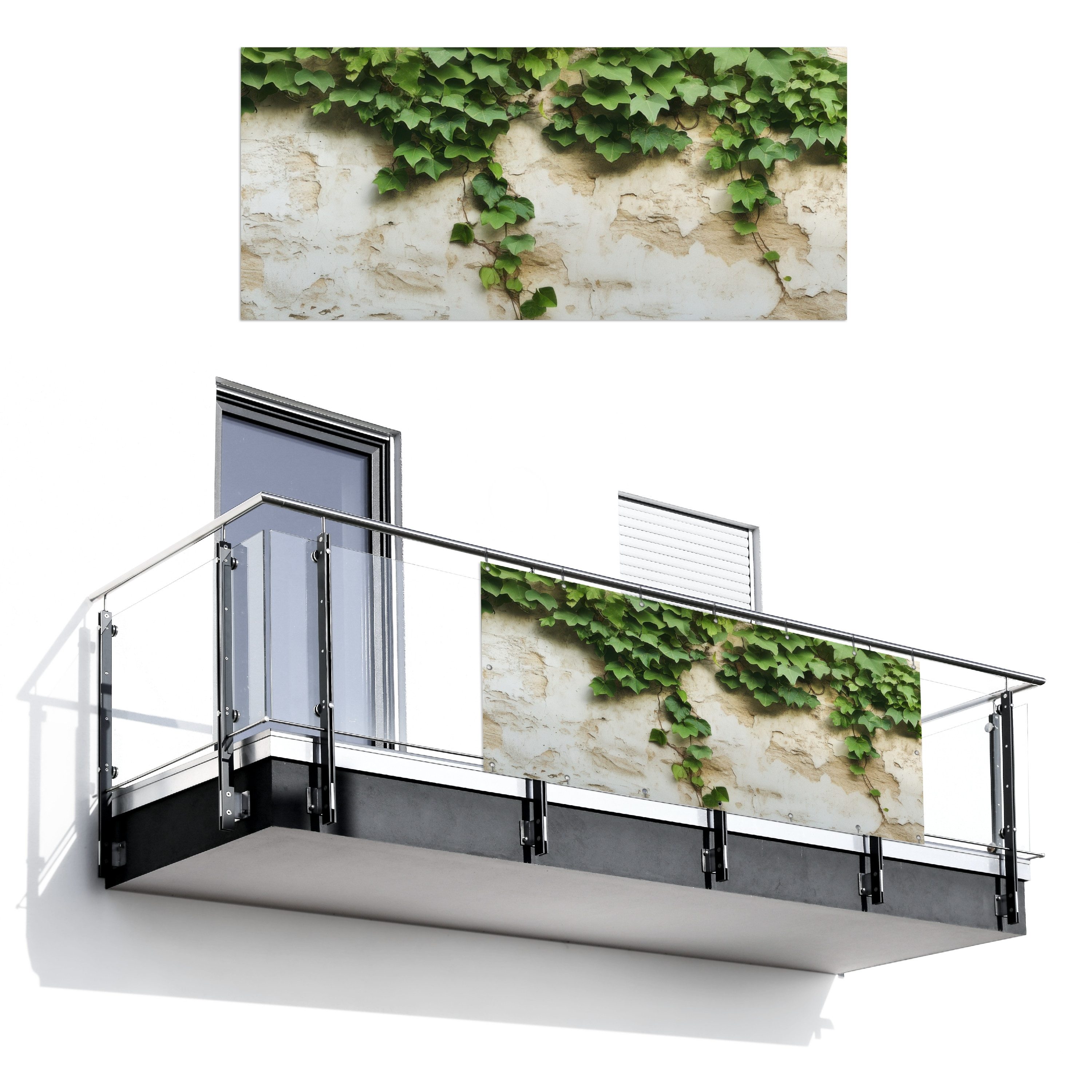 MuchoWow Balkonsichtschutz Efeu - Wand - Grün (1-St) Balkon Sichtschutz 90x200, Windschutz für Zaun PVC, 200x90 cm