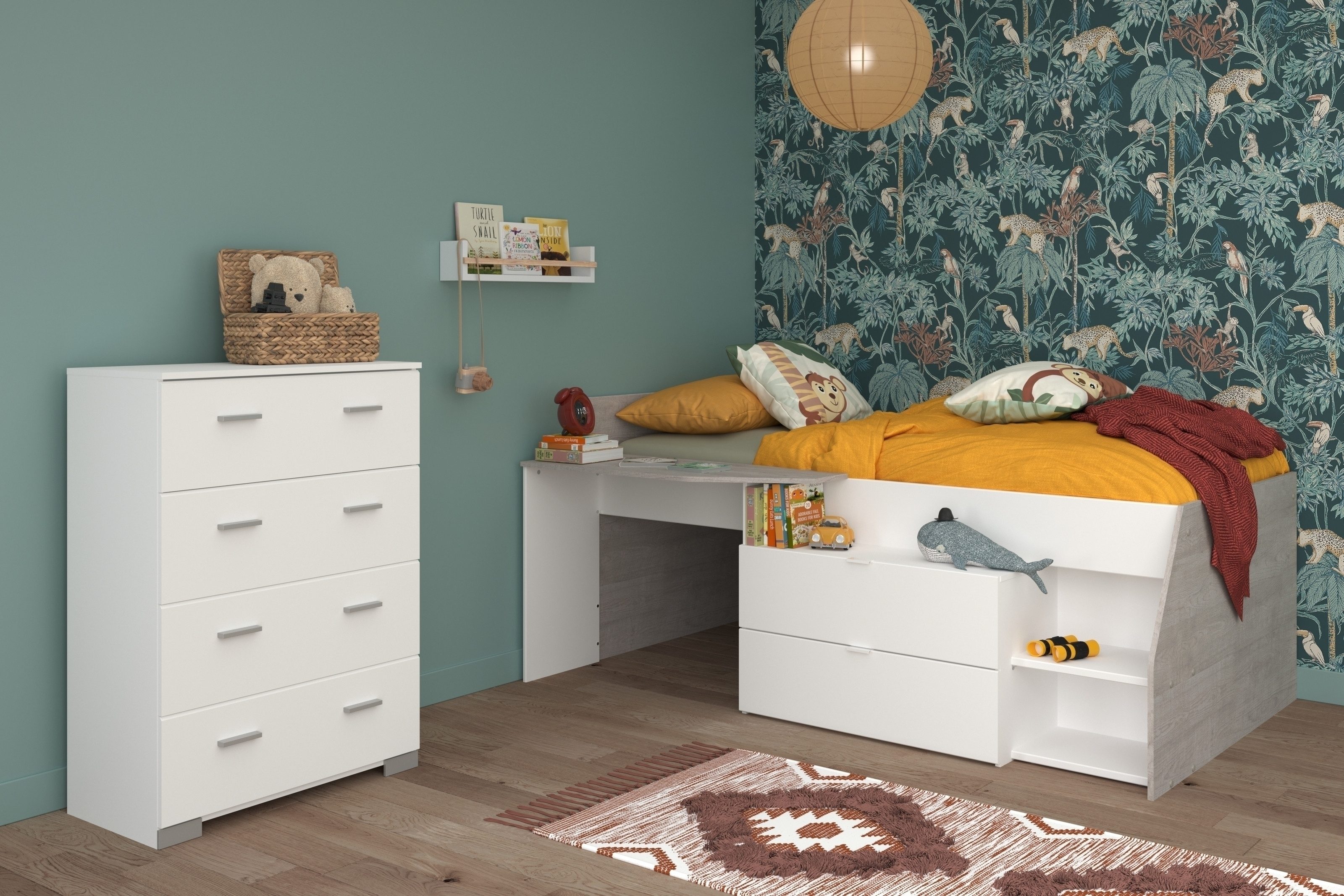 Parisot Jugendzimmer-Set Parisot Milky 16, 2-teilig, Bett, Kommode, in Weiss / Grey Loft