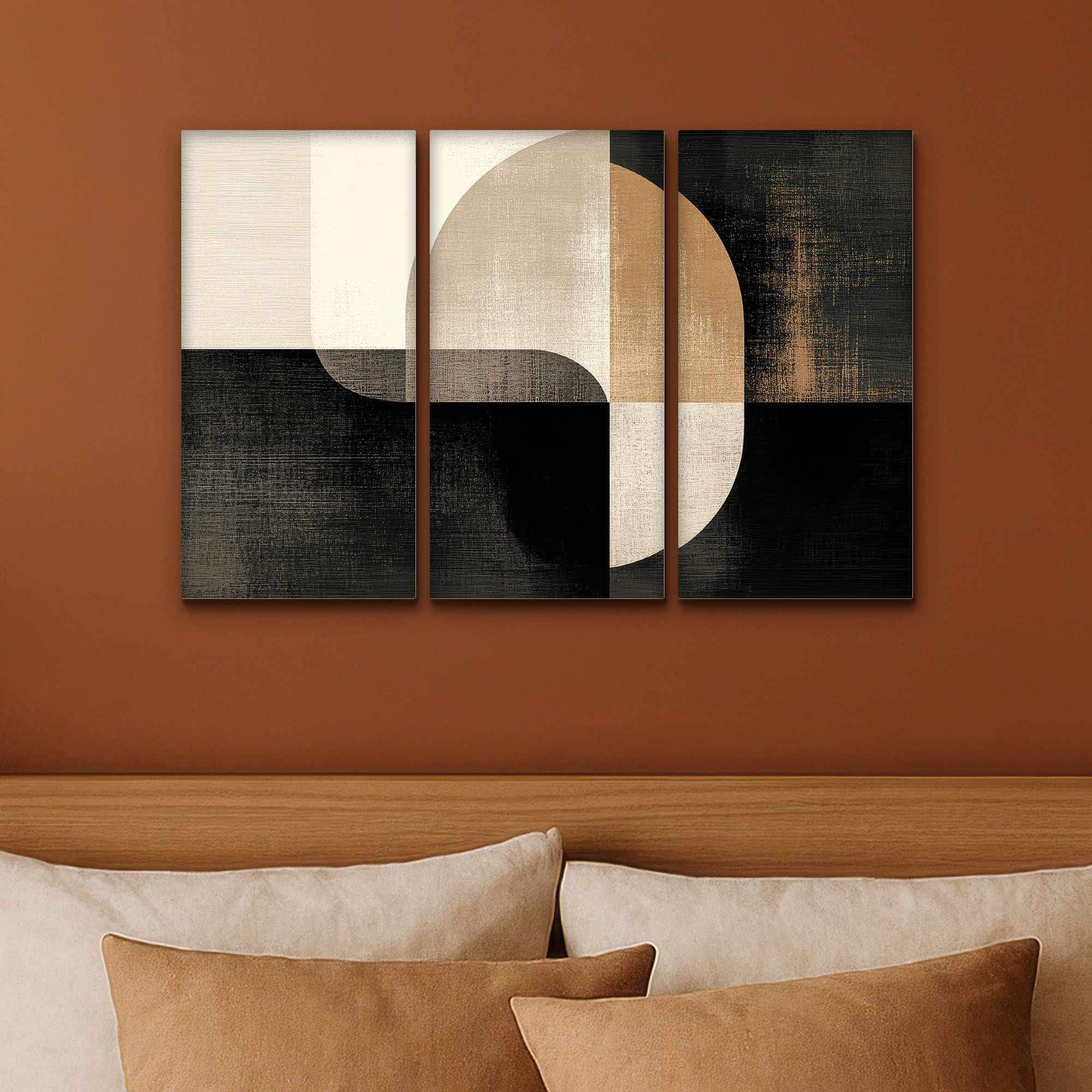 MuchoWow Leinwandbild Formen - Abstrakt - Gold, Fotodruck (3 St), Wand Bilder 3 Set, Deko Schlafzimmer Wohnzimmer Flur 60x40 cm – Bild 4 von 5