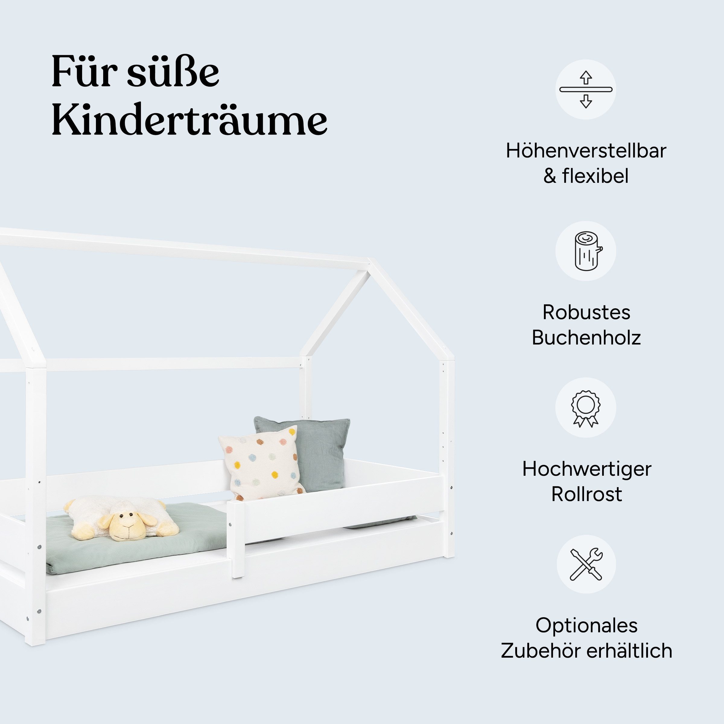 Ehrenkind Bett Hausbett Nova aus massivem Buchenholz mit Rausfallschutz, Massives Buchenholz