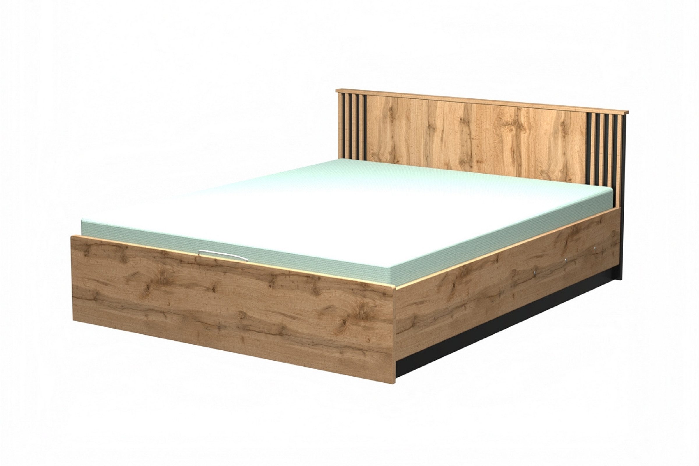 Deine Möbel 24 Bettgestell LAMI 26 Bett Doppelbett in 160x200 cm (ideal für Schlafzimmer, LAMI - Kollektion, 1-tlg., Set), Farbe: Wotan Eiche Dekor & Lamellen
