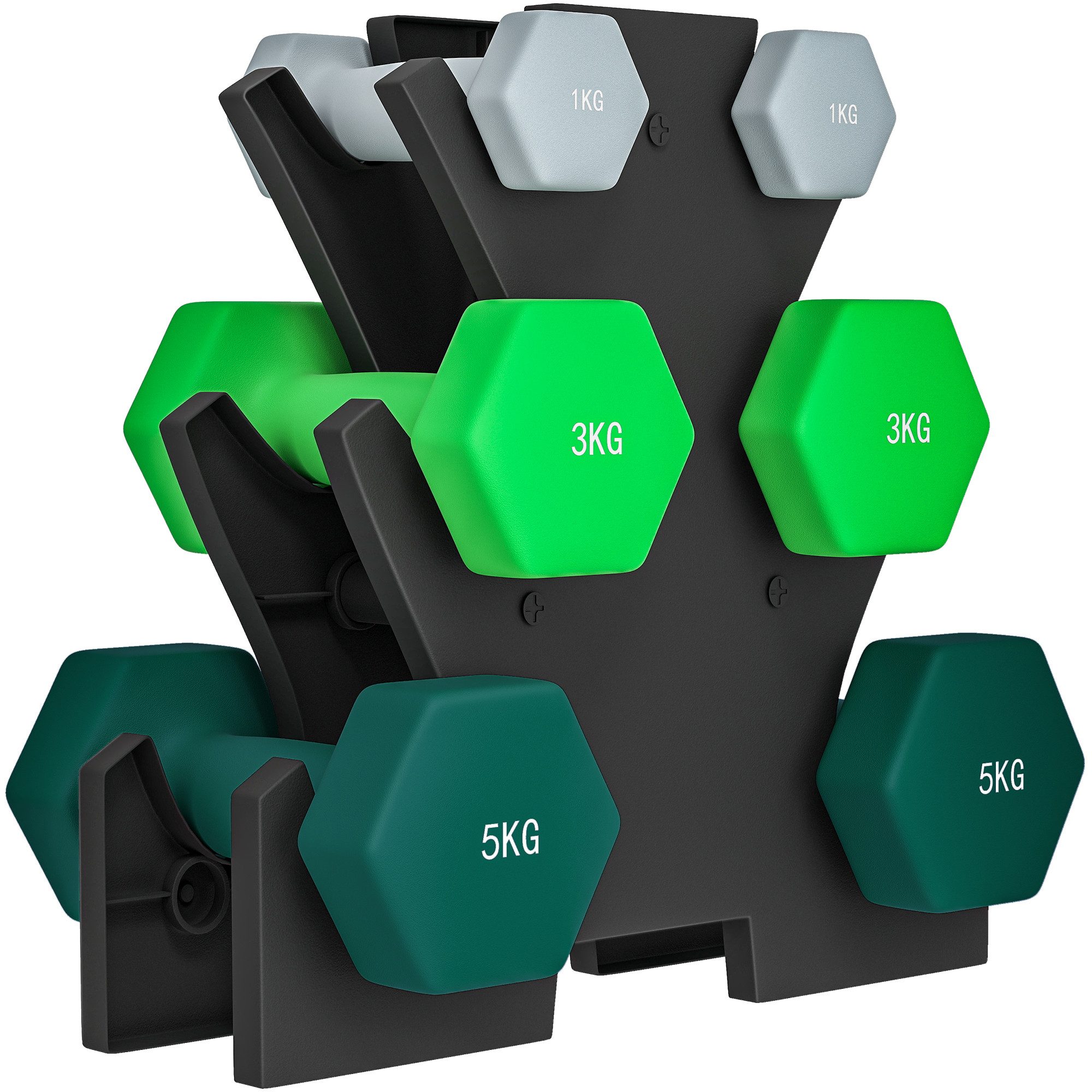 SPORTNOW Hantel-Set 6 Kurzhanteln mit Hantelständer, 2 x 1kg, 2 x 3kg, 2 x 5kg, (Hexagon Kurzhantel-Set, Fitnessgeräte), aus Metall für Fitness, Gymnastik, Zuhause