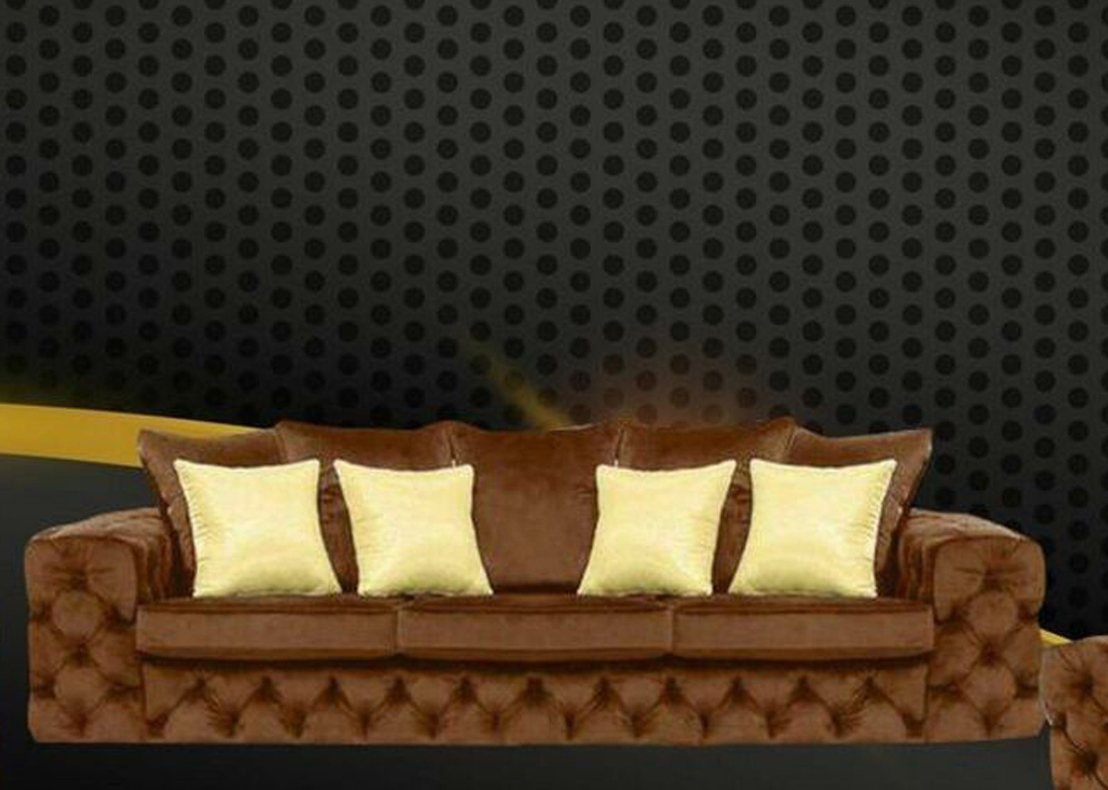 JVmoebel Chesterfield-Sofa, Luxus 4 Sitzer Couch Polster Sofa Leder Stoff Textil Couchen Garnitur Dreisitzer Braun