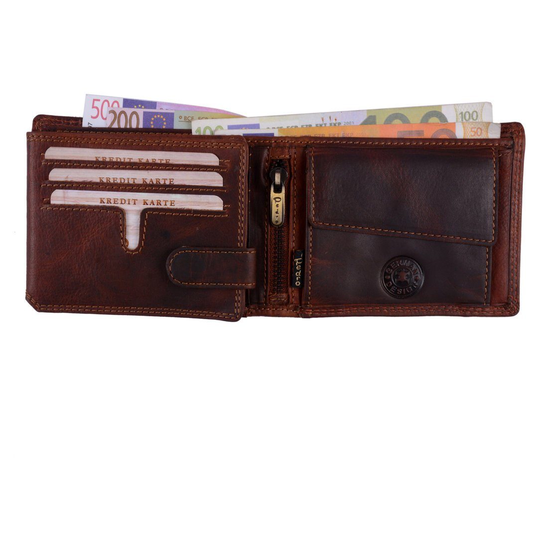 Schutz Leder Lederbörse Brieftasche Portemonnaie, Börse mit SHG Geldbörse Männerbörse Münzfach RFID Büffelleder Herren