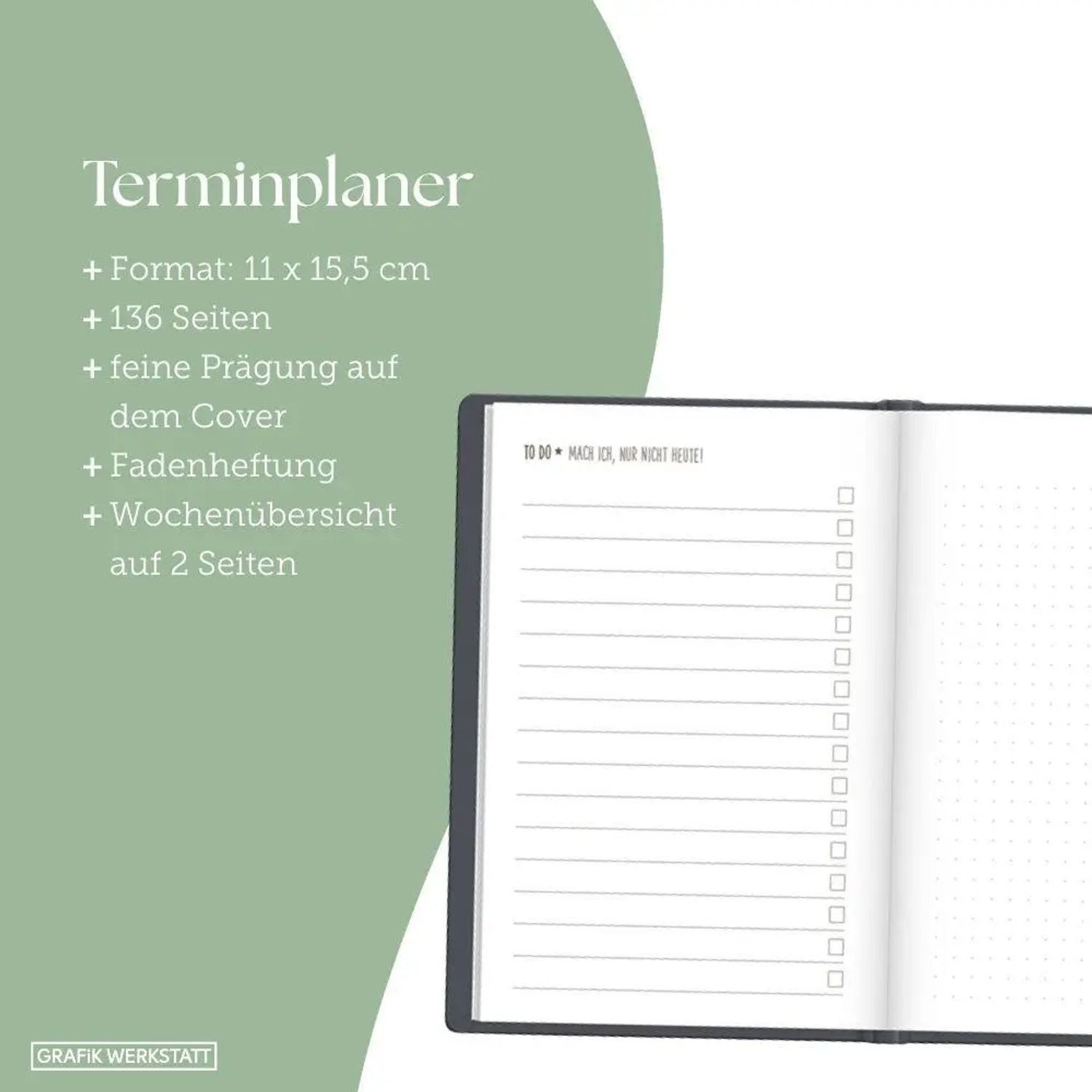 Grafik Werkstatt Taschenkalender Terminplaner Lederlook 2027 Schwarz – Bild 4 von 5