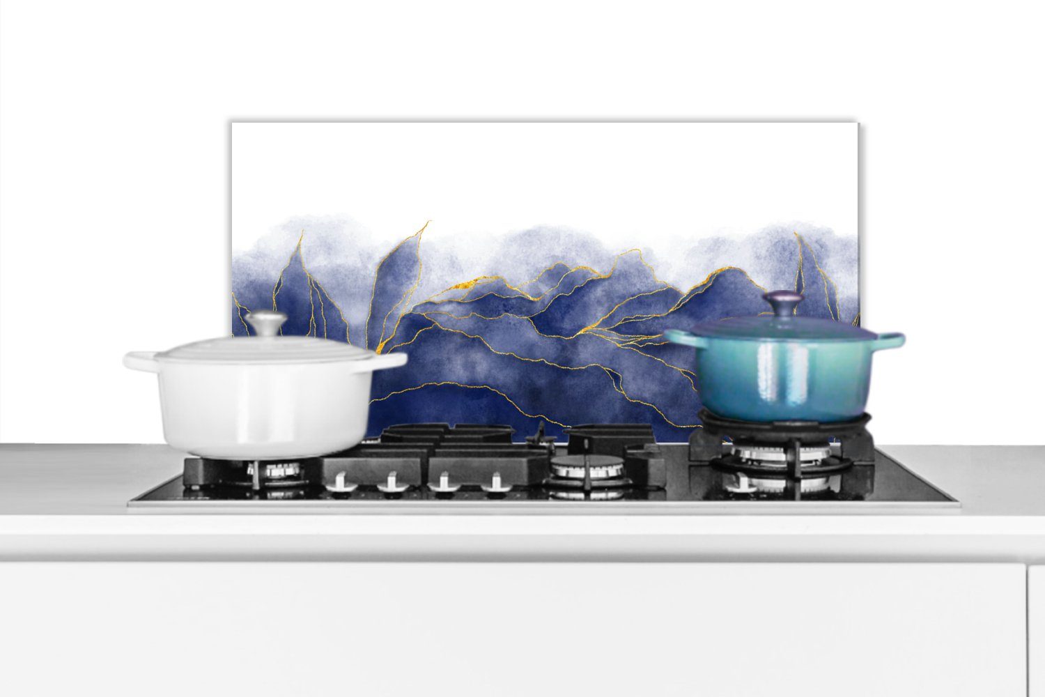 MuchoWow Küchenrückwand Marmor - Blau - Marmoroptik - Gold - Textur, (1-tlg), 60x30 cm, Wandschutz, gegen Fett und Schmutzflecken für Küchen