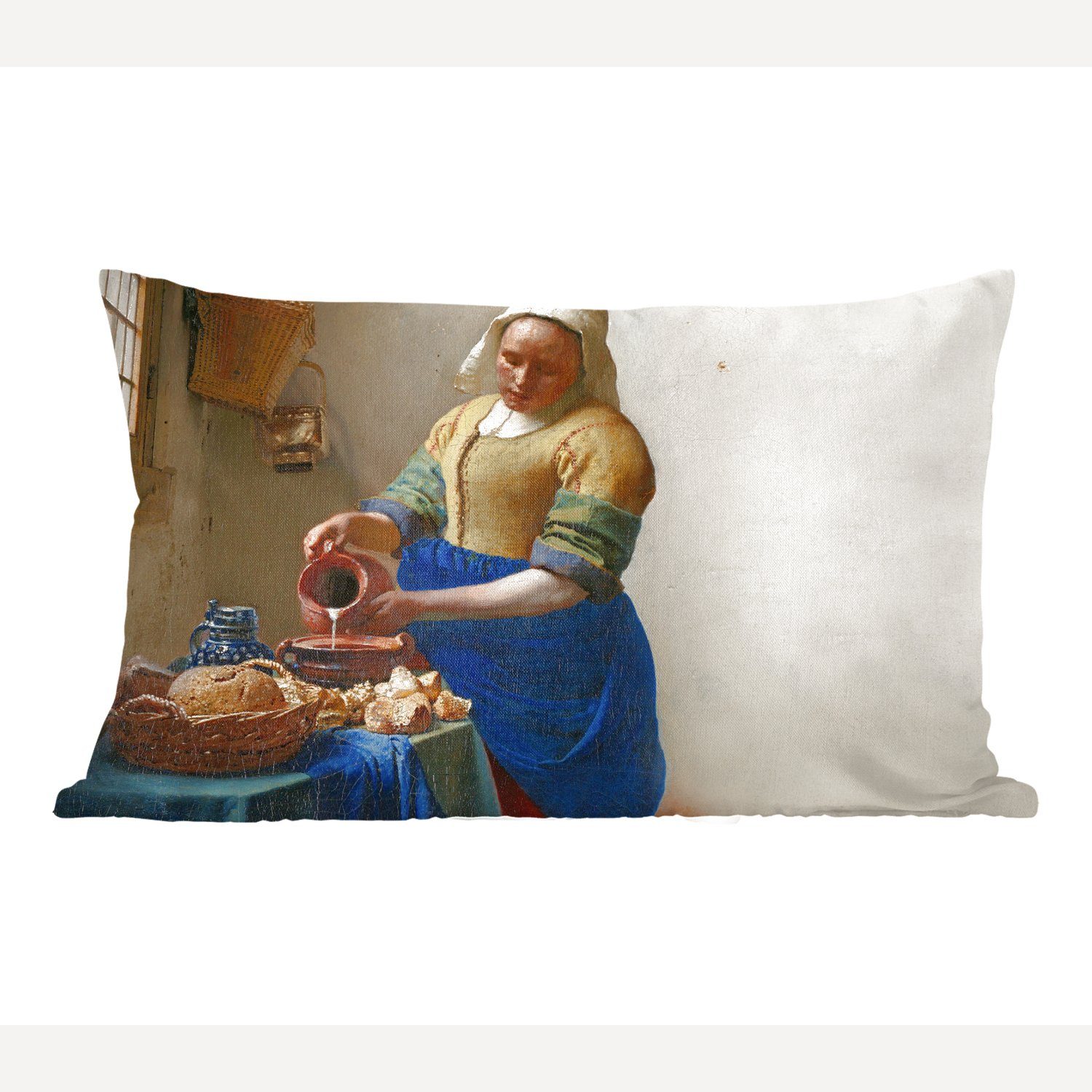 MuchoWow Dekokissen Das Milchmädchen - Kunst - Alte Meister - Vermeer, Wohzimmer Dekoration, Zierkissen, Dekokissen mit Füllung, Schlafzimmer