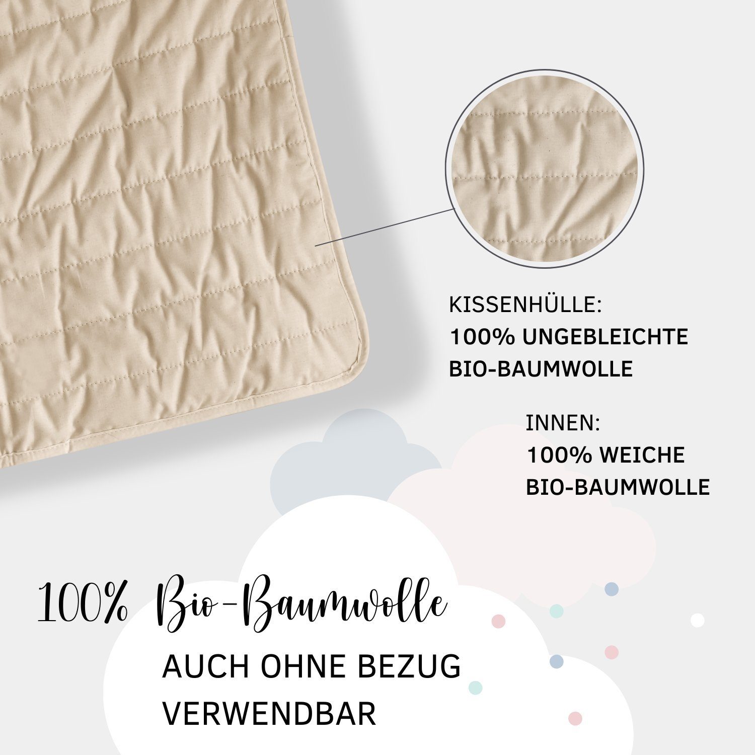Babys, flaches Made für Flachkissen Bio-Baumwolle, 35x40cm Babykissen hergestellt aus kids&me Kissen 100% Germany in