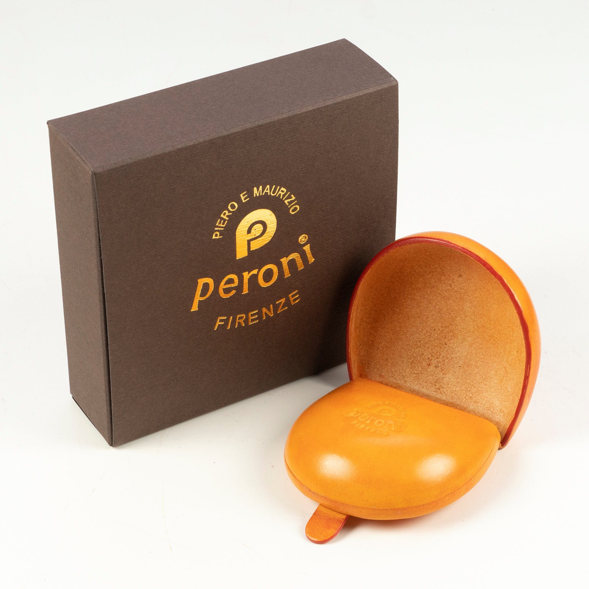 cm 100% 7x7,5 Mini Case Geldbörse Firenze Orange Leder, für Münzen, Coin Handgefertigt in Italien, Peroni Light