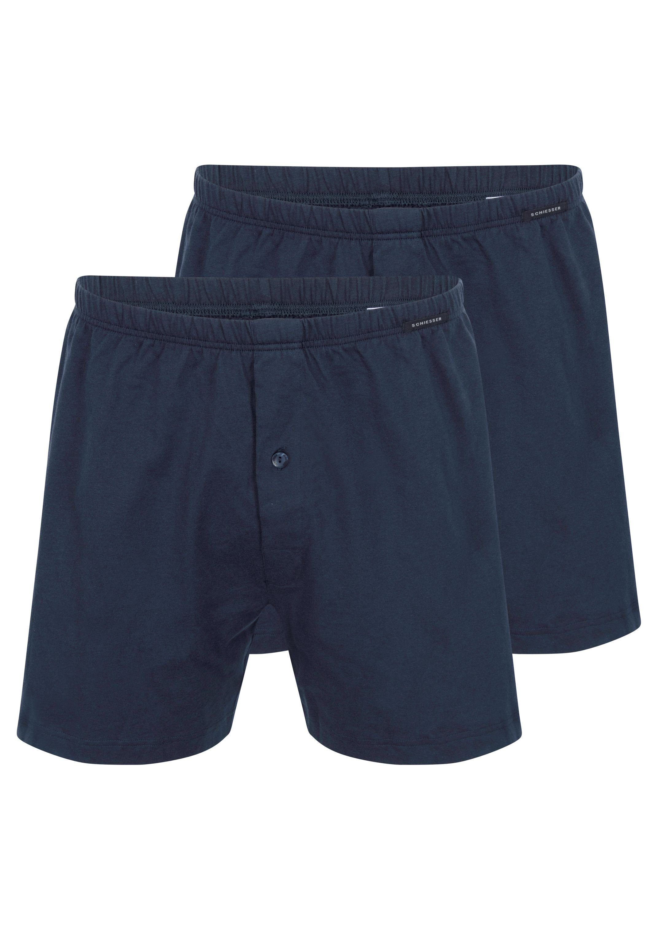 Schiesser Boxershorts 2er Pack Singel-Jersey (Spar-Set, 2-St) Boxershorts - Baumwolle - Mit Eingriff - Eingriff mit Knopf Dunkelblau