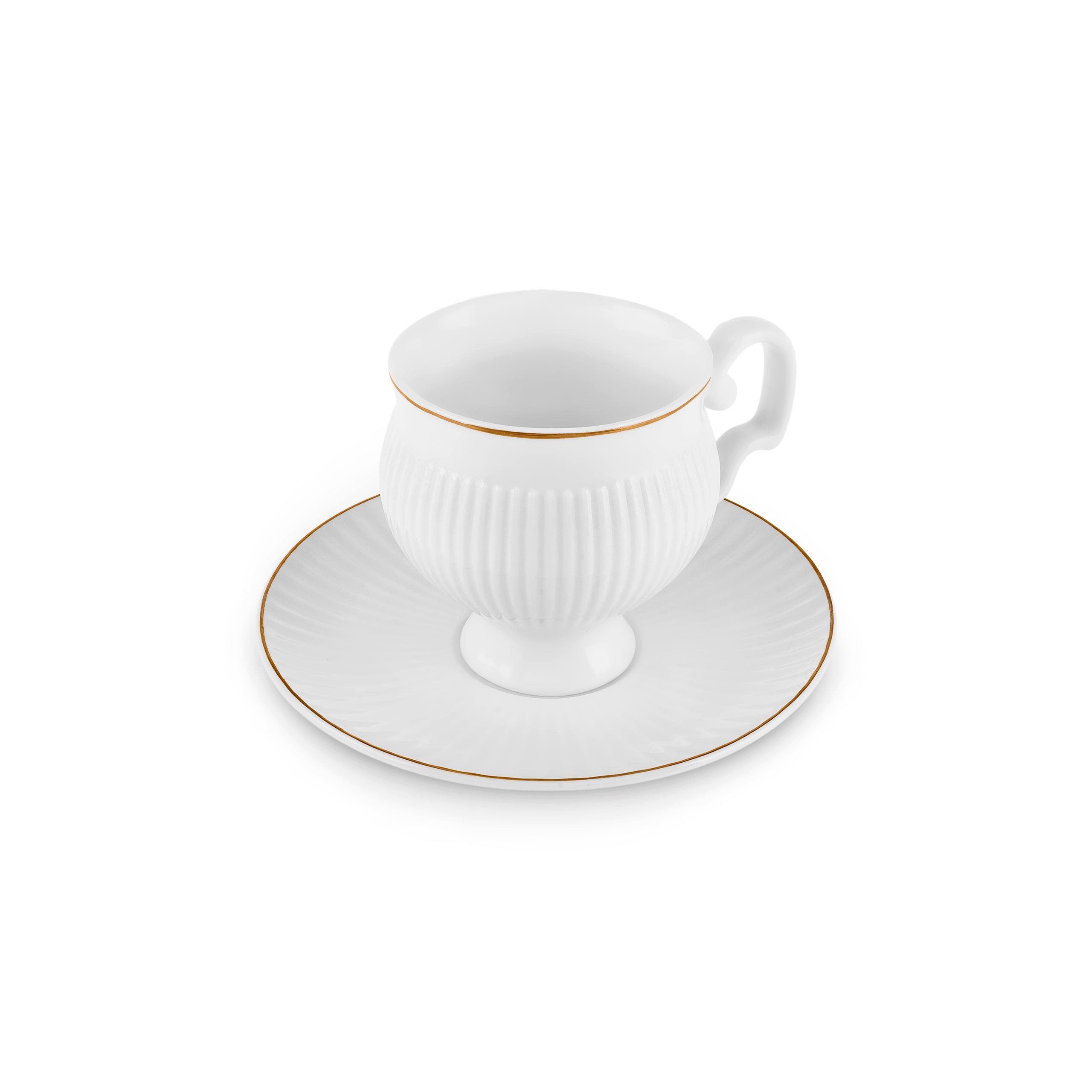 Karaca Kaffeeservice Karaca Malta Bone-China Teetassen-Set 4-tlg. 210 ml Gold-Weiß, BONE PORCELAIN – Bild 2 von 5