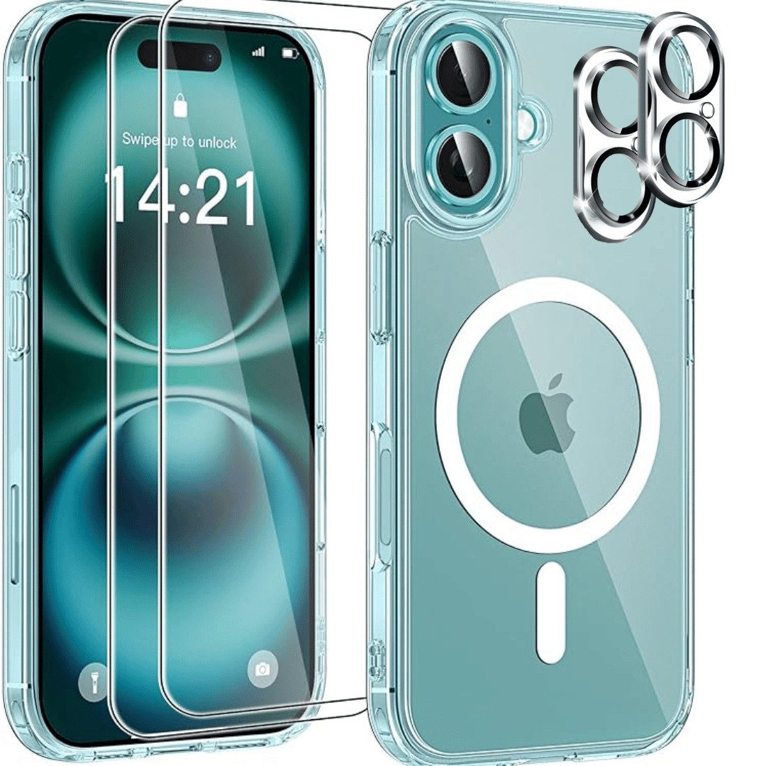 SmartUP Smartphone-Hülle 5in1 für Iphone 16 Plus MagSafe 2X Schutzglas 2X Kameraschutz Case 9H 6,7-Zoll, kompletter Rundumschutz