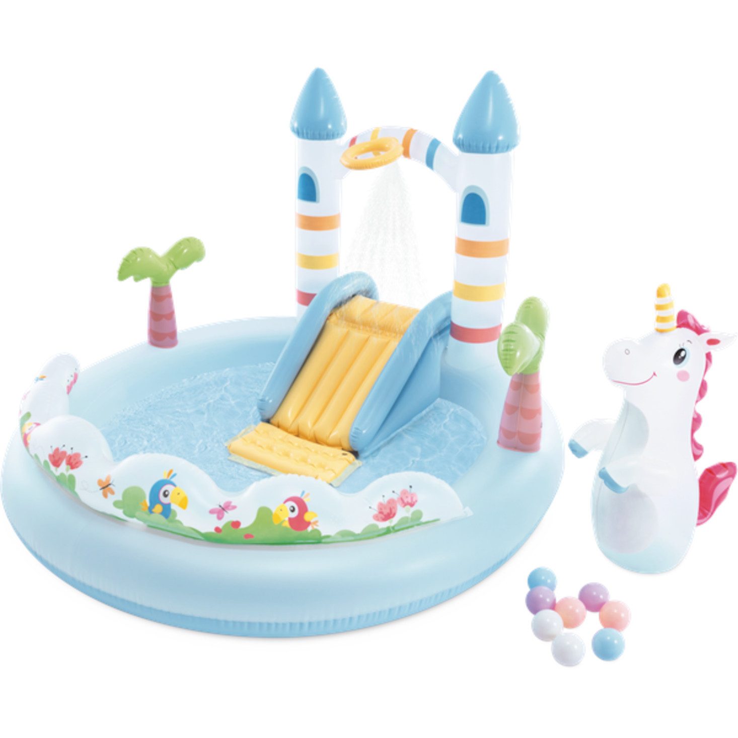Intex Planschbecken Playcenter Unicorn Castle 196x178x127cm, mit Rutsche und Wassersprüher