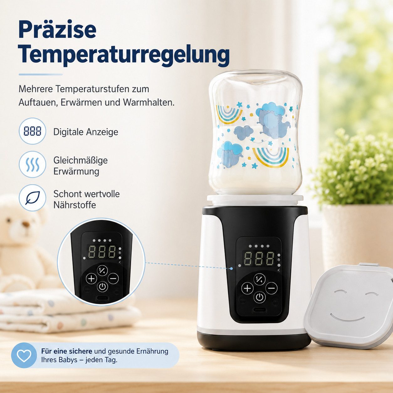Luckice Babyflaschenwärmer Flaschenwärmer Baby, 2 Modi, 5 Temperaturstufen Fläschchenwärmer, mit Schnellheizung & Nachtlicht – Babyflaschen Wärmer für Muttermilch