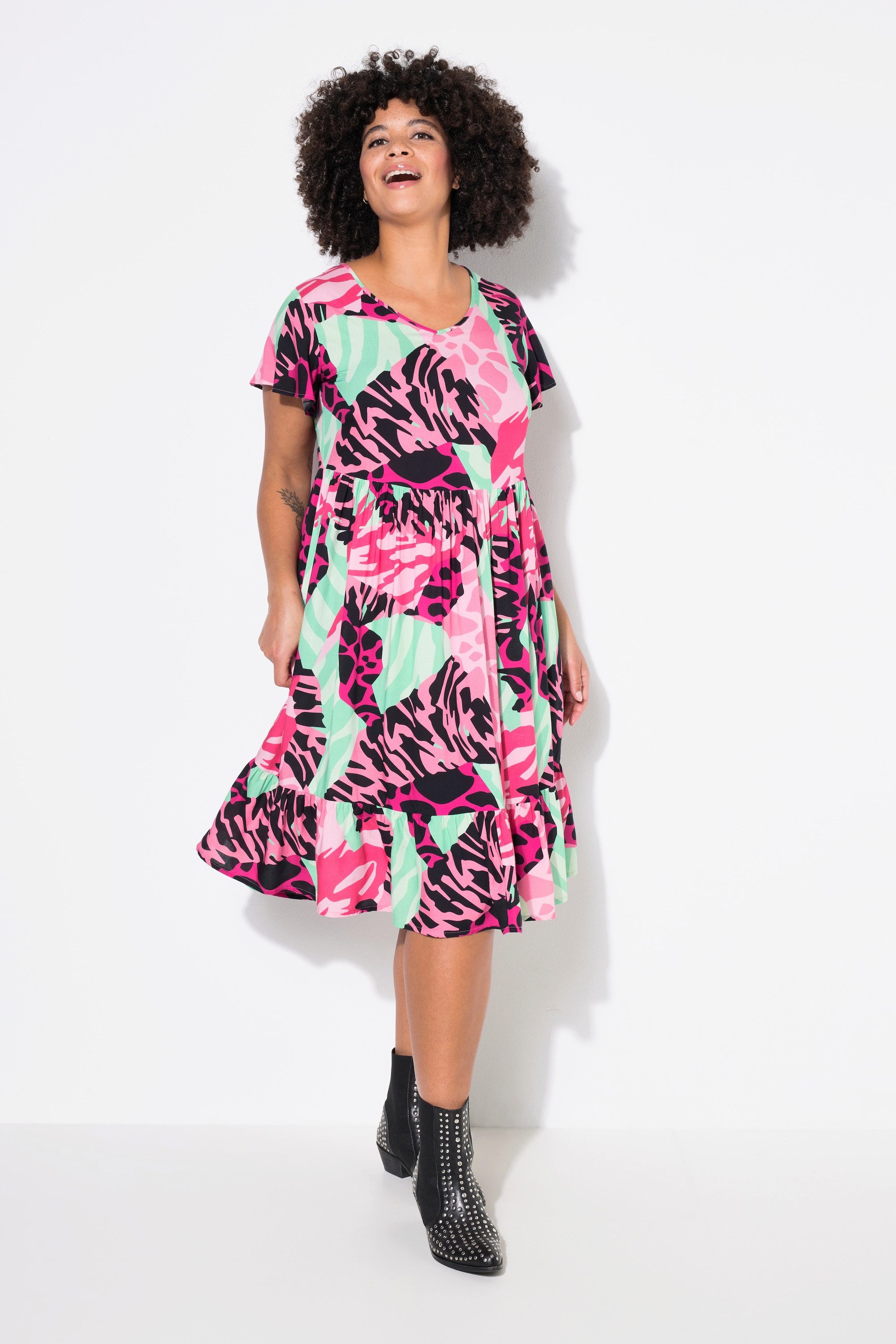 Angel of Style Jerseykleid Kleid A-Linie leuchtender Animal-Patchprint