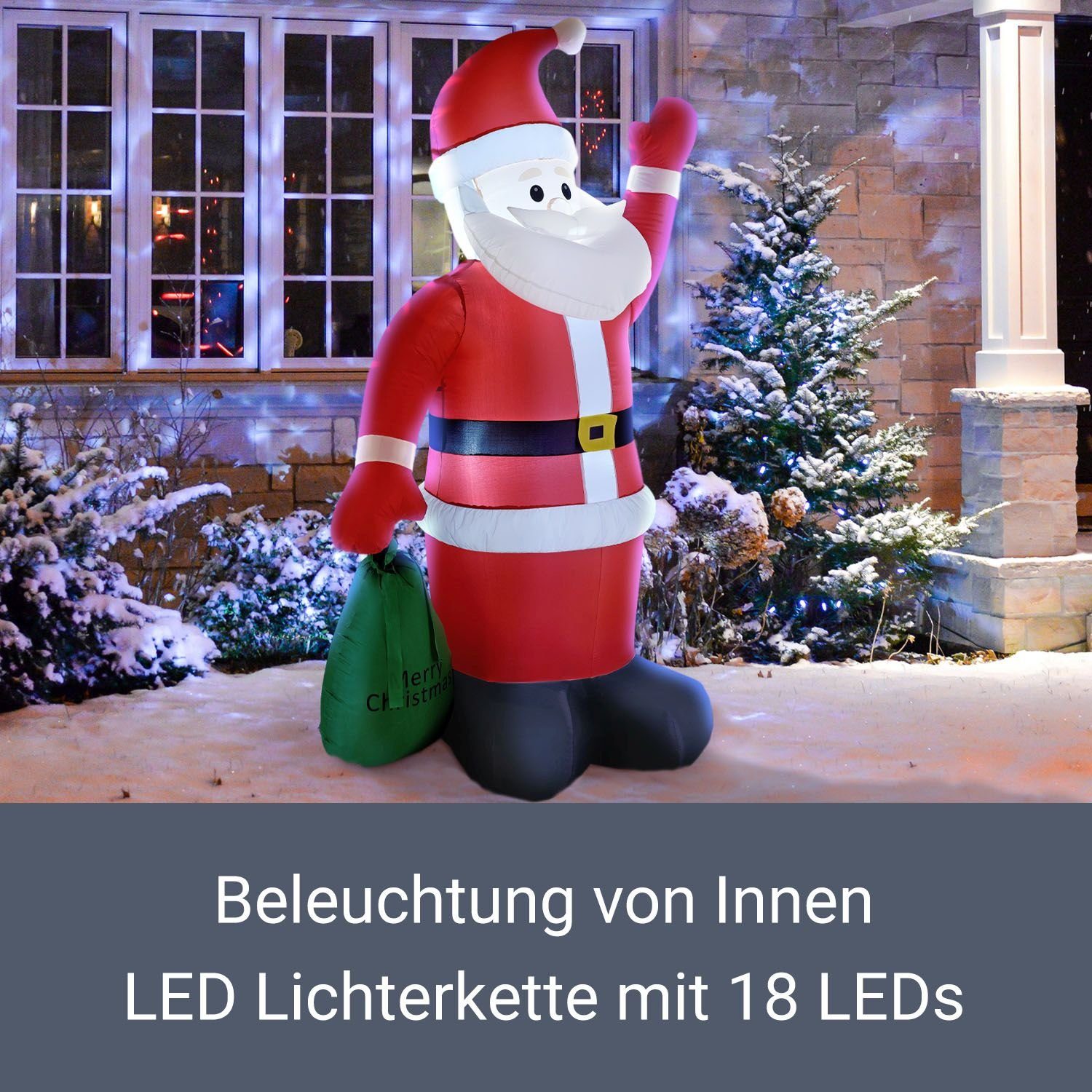 LED integriertem Juskys Gebläse, cm, Licht, Weihnachtsmann XL, spritzwassergeschützt 180