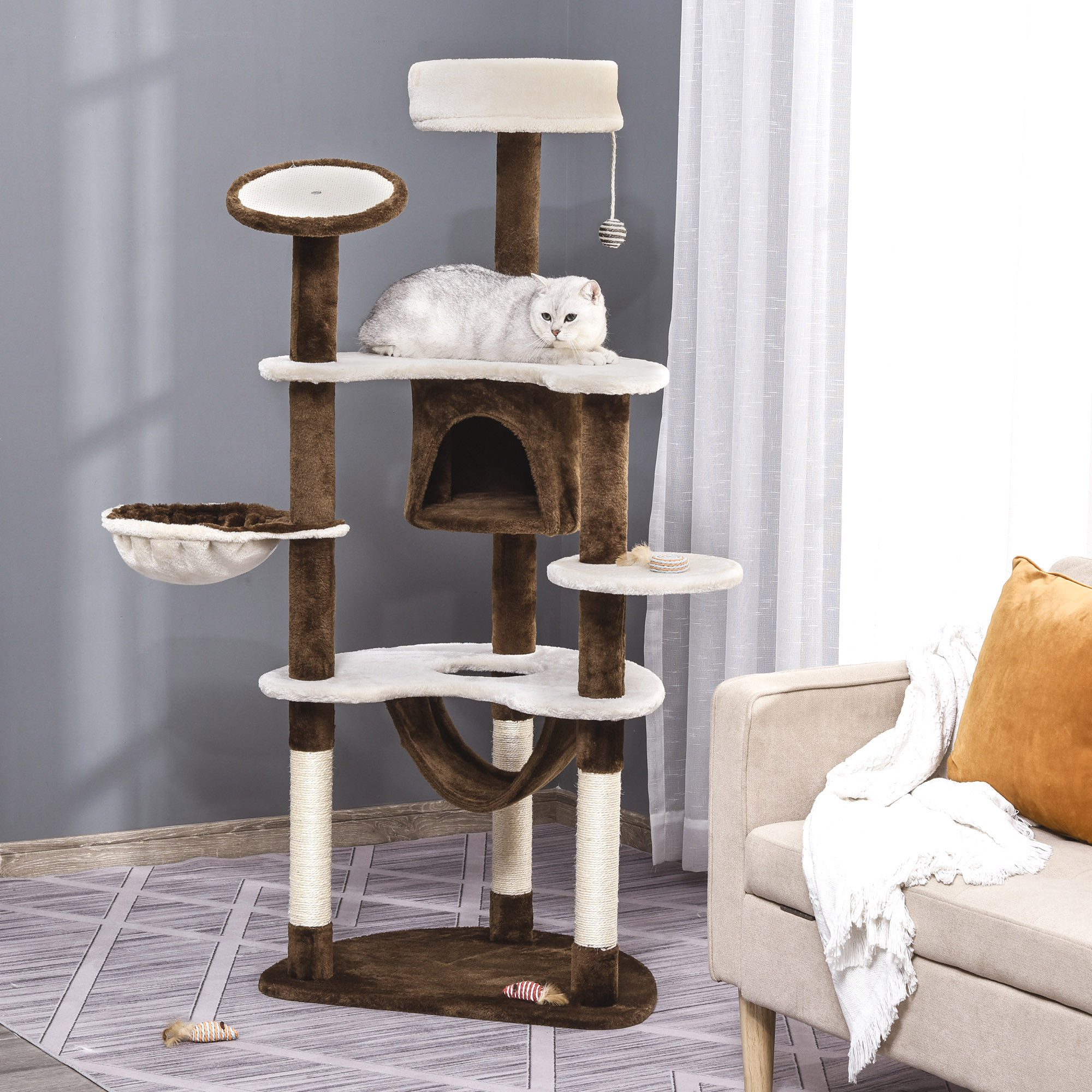 MIBODE Kratzbaum-Liegemulde Haustiertreppe 4 Stufen mit Kratzbaum für Katzen & kleine Tiere