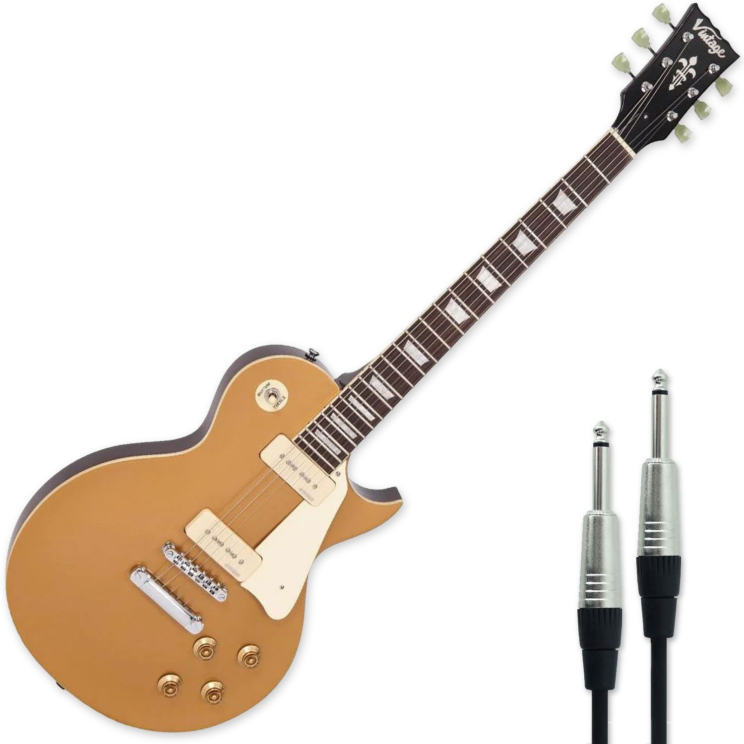 Vintage Guitars E-Gitarre Vintage E-Gitarre V100GT Reissued Gold Top mit Kabel, LP-Style Form, Vorteils-Set mit Kabel, 1-St., E-Gitarre, Mit Wilkinson Hardware