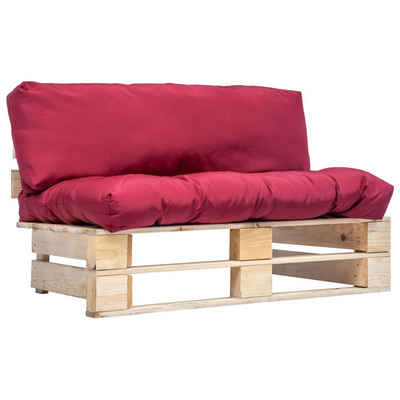 vidaXL Loungesofa Outdoor-Sofa Paletten mit Kissen in Rot Kiefernholz, 1 Teile