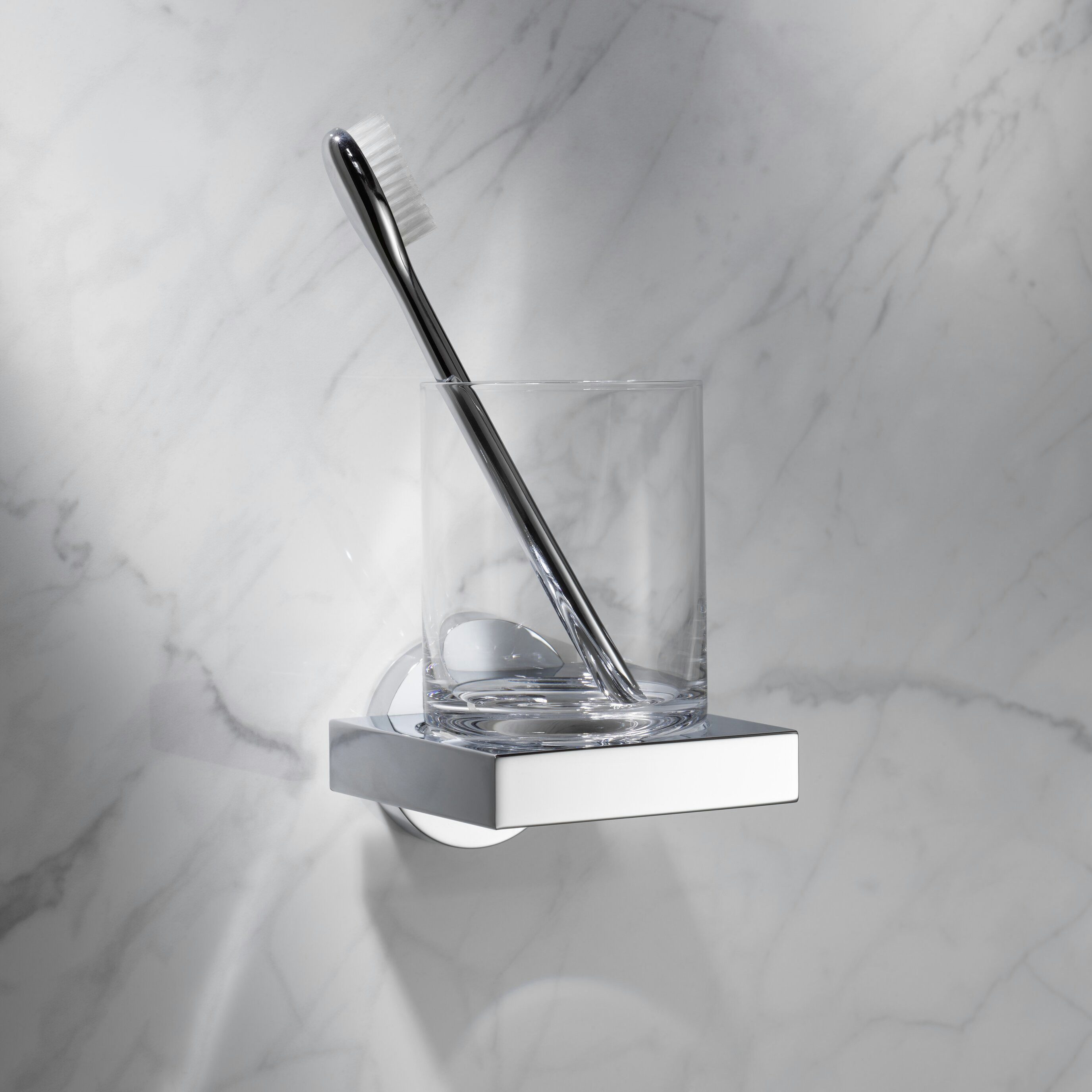 Keuco Zahnputzbecher Edition 90: Kristallglas und Wandhalterung aus Metall, inkl. Klebeset, (Set), verchromt, Wandmontage, inkl. Schrauben und Dübel