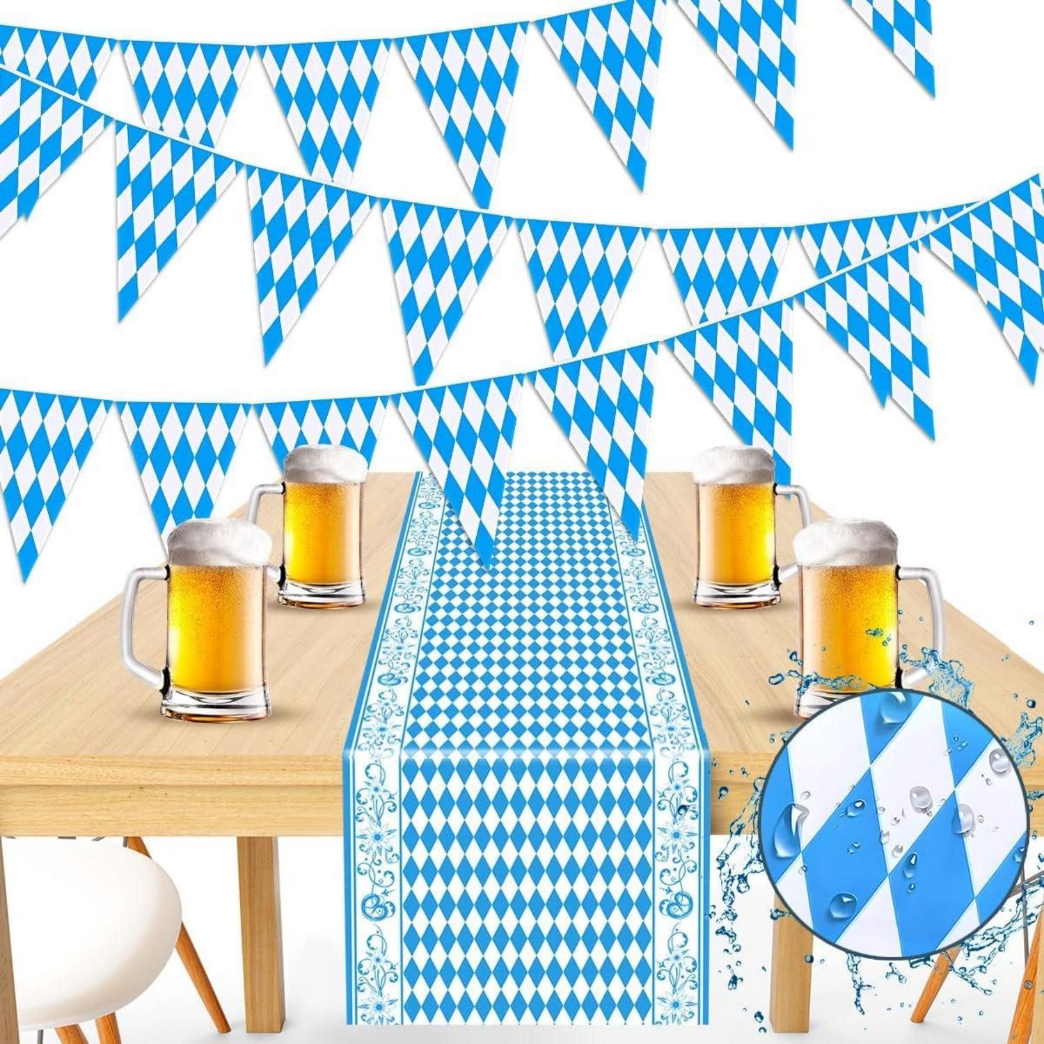 Hängedekoration Oktoberfest Deko Set Tischläufer 30mx40cm Wimpelkette 10m