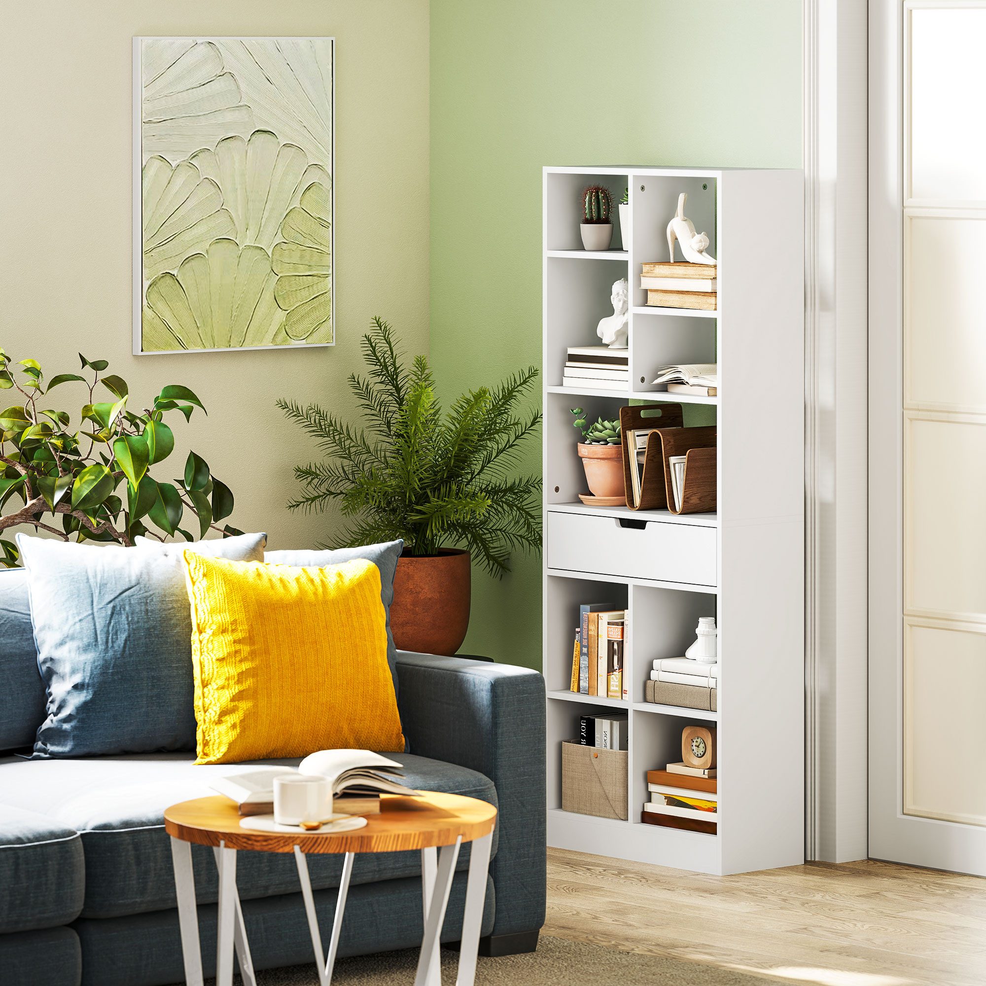 HOMCOM Bücherregal Aufbewahrungsregal mit Schublade Bücherschrank für Schlafzimmer, Standregal 1-tlg., für Wohnzimmer, Büro, 60 x 26 x 158 cm, Weiß