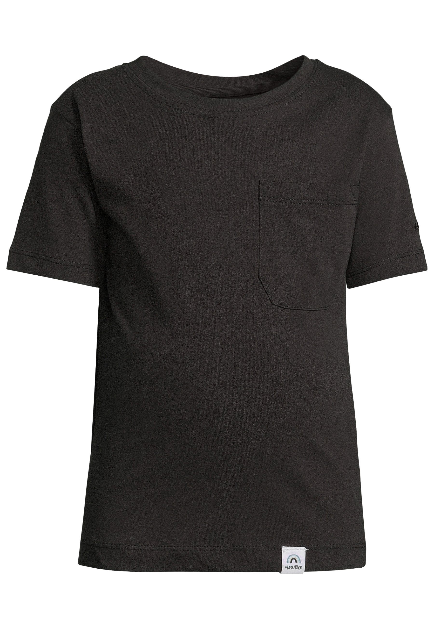 T-Shirt POCKET GOTS - New CREW Life zertifizierte Bio-Baumwolle NECK Schwarz TEE PATCH