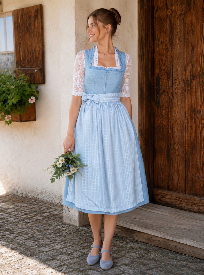 Alpenmärchen Dirndl Midi Dirndl Miranda in hellblau - ALM1065