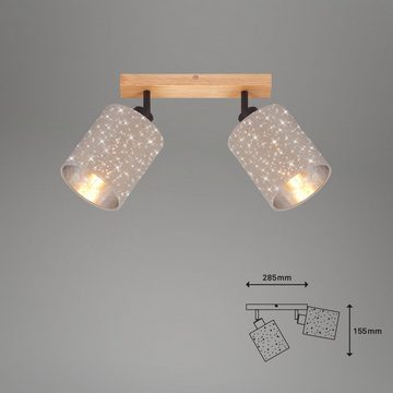 Briloner Leuchten Deckenspots 2078-021, Sterneneffekt, schwenkbar, Stoffschirm, Holz, ohne Leuchtmittel, Warmweiß, Deckenlampe, 28,5x13x15,5cm, Taupe, max.25W, E27, Wohnzimmer, Flur