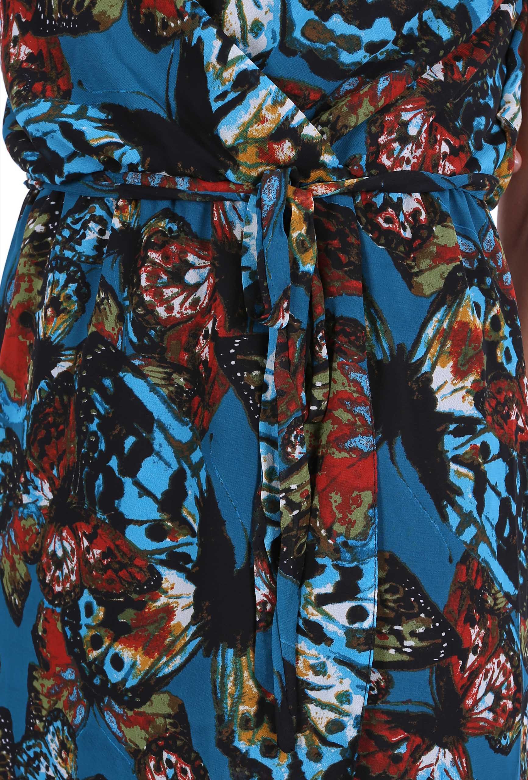 Sarcia.eu Sommerkleid John Zack Leichtes, türkisfarbiges Kleid, Schmetterlingen gemustert S
