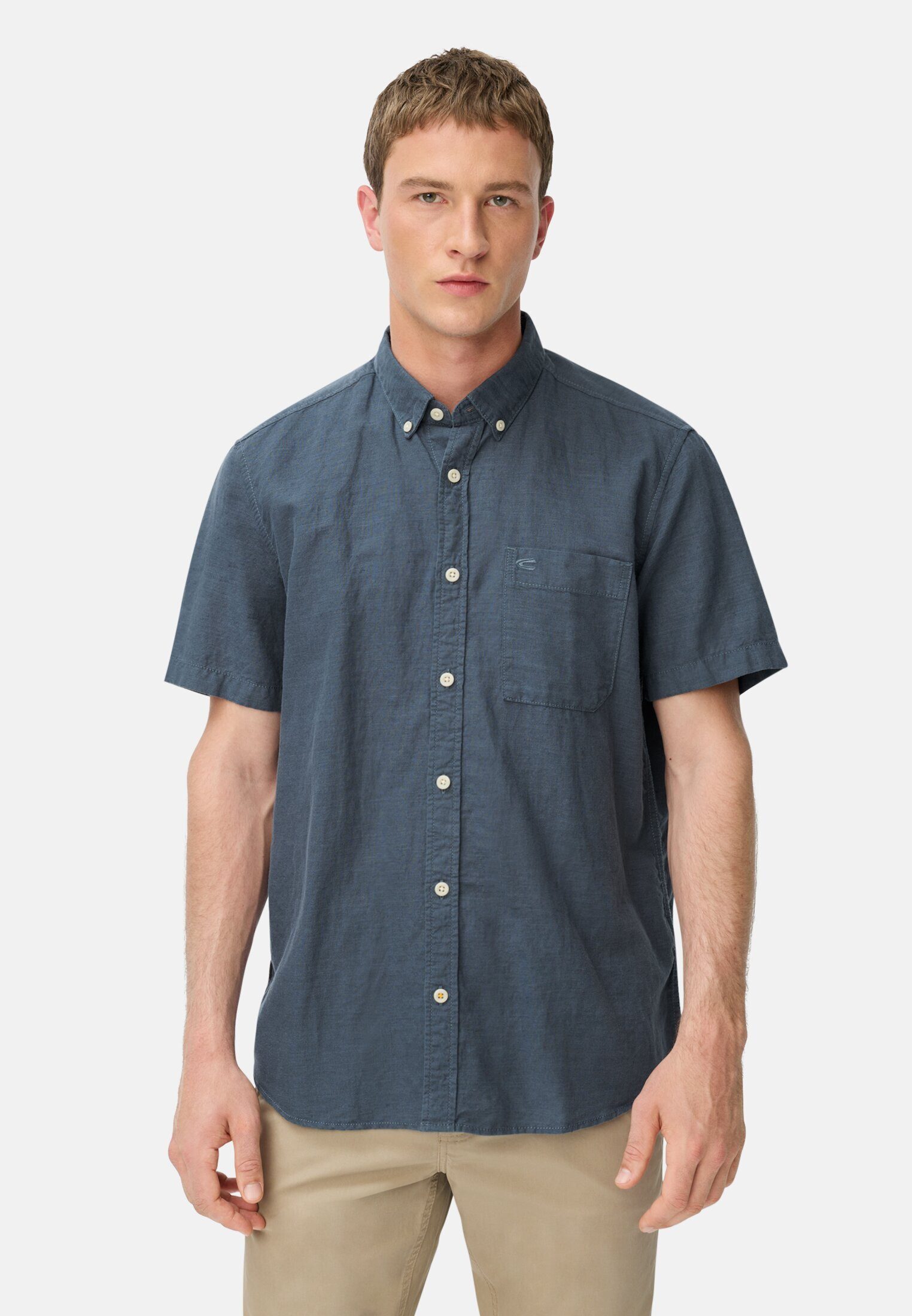 camel active Kurzarmhemd aus Leinen-Baumwoll-Mix Button-Down günstig online kaufen
