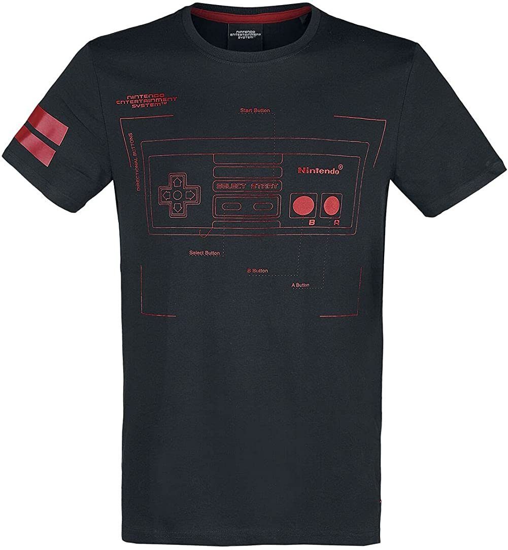 NES Entertainment Controller Print-Shirt Nintendo T-Shirt M S Jugendliche Männer XL L - schwarz Retro System + XXL Größen Nintendo