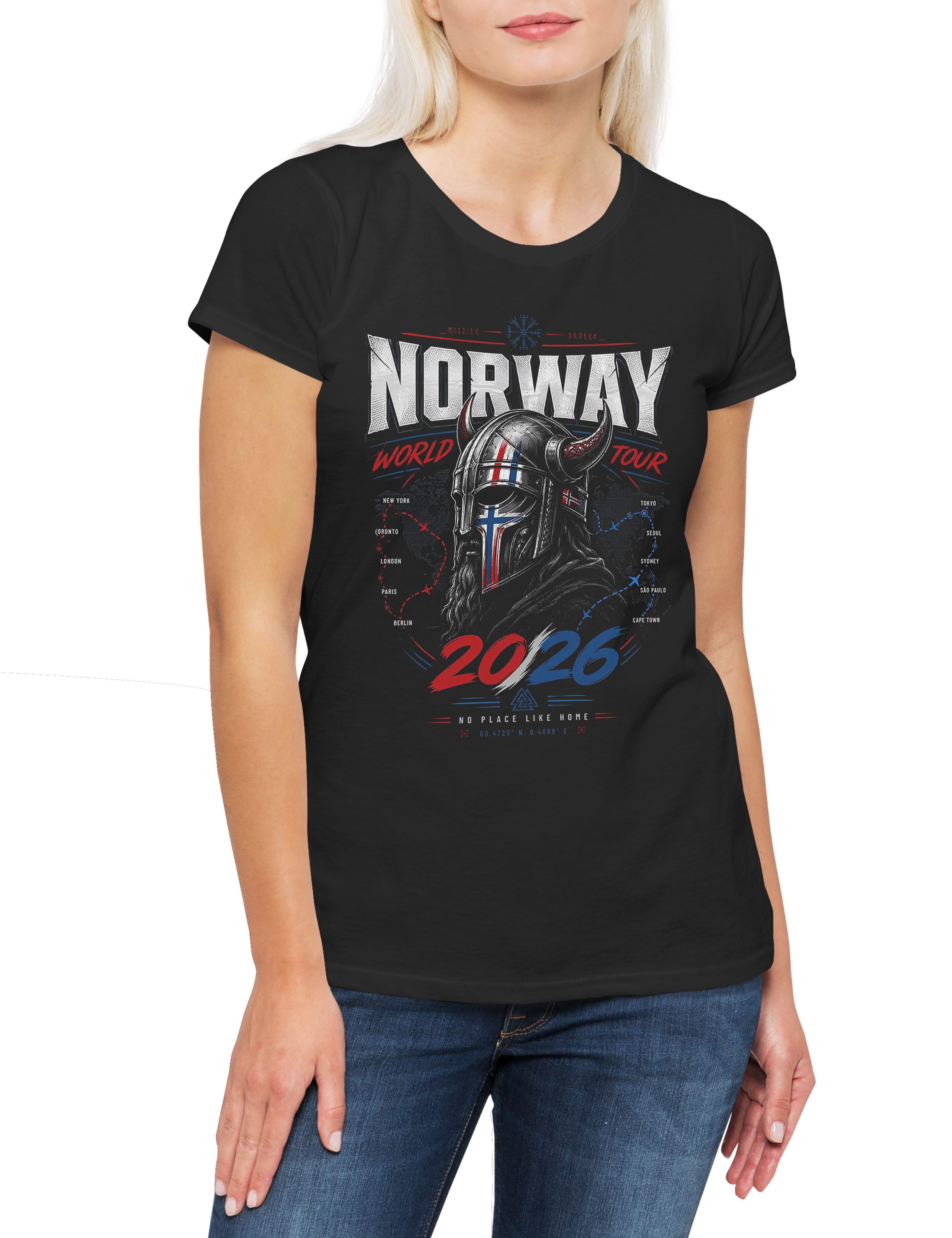 Urban Backwoods Print-Shirt Team Norwway Damen T-Shirt Norwegen Norwegian Vikings Wikinger Fußball (1-tlg) WM Soccer Football Turnier