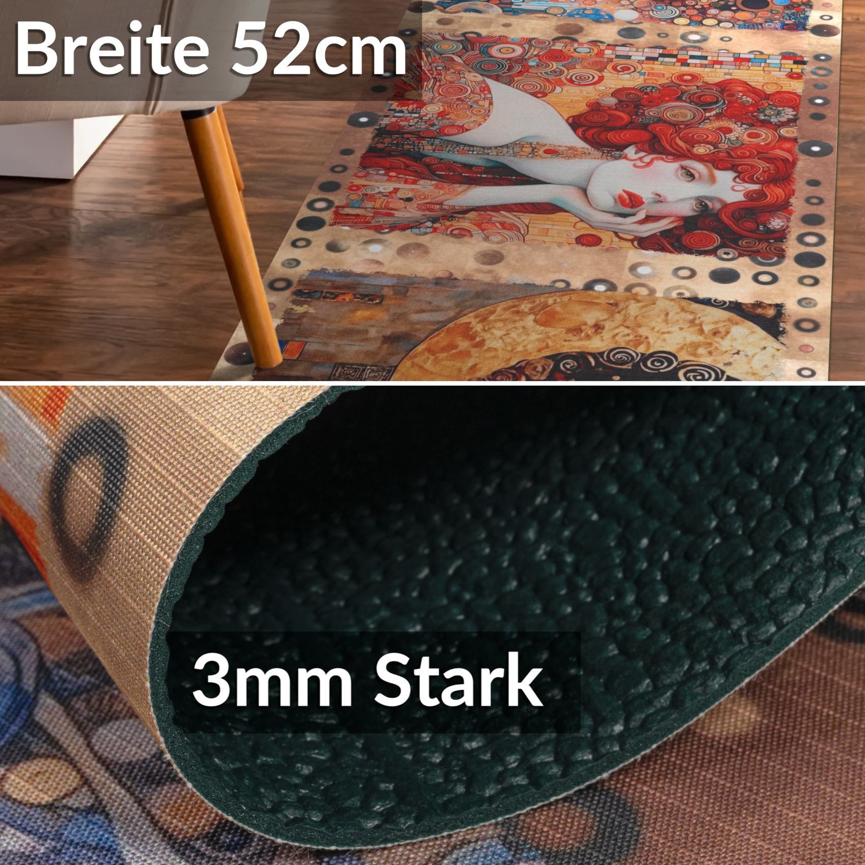 ANRO Küchenläufer RANNA Teppichläufer Bodenmatte Flurläufer Küchenteppich, eckig, Höhe: 3 mm, Meterware rutschfest 100cm Mucha Modern Bunt wasserdicht