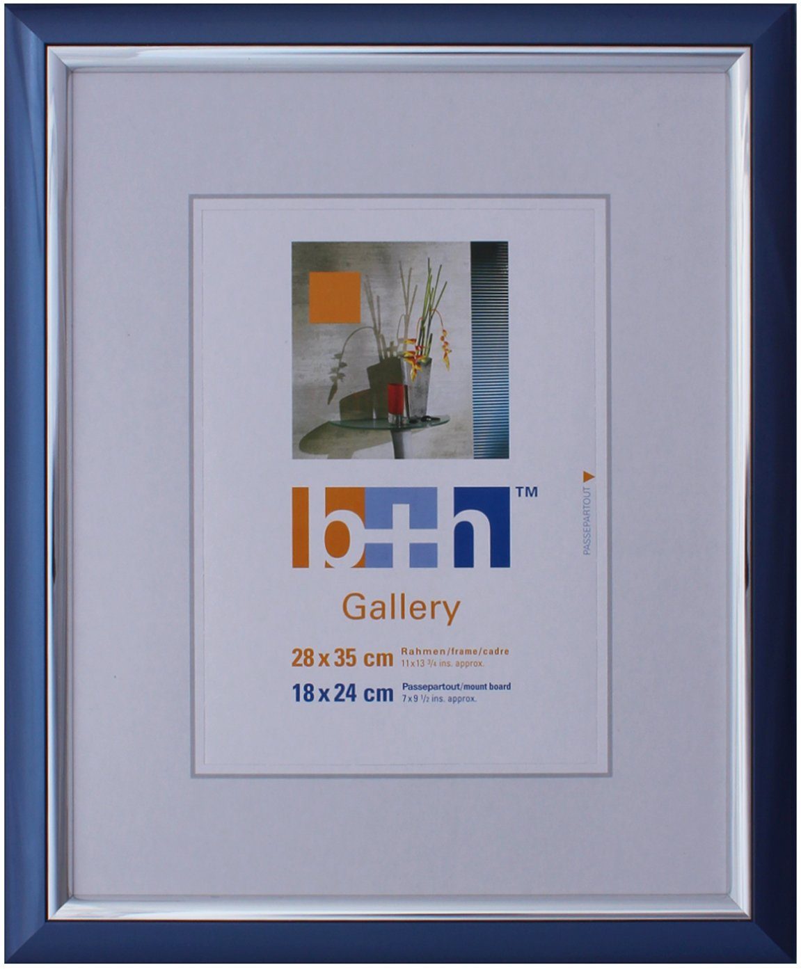 Oslo MasterLine Einzelrahmen Bilderrahmen Kunststoff Innenleiste glänzend Echtglas Puzzlerahmen FSC, 28x35 blau metallic - Innenleiste silber glänzend