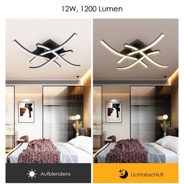 WILGOON Deckenleuchte LED Deckenlampe Design 4-flammig Wellenförmig lampe, 4x 12 Watt, LED fest integriert, Warmweiß, Neutralweiß, Kaltweiß, Geschwungene Design Deckenleuchten, 4 Eingebaute LED Lichtleisten