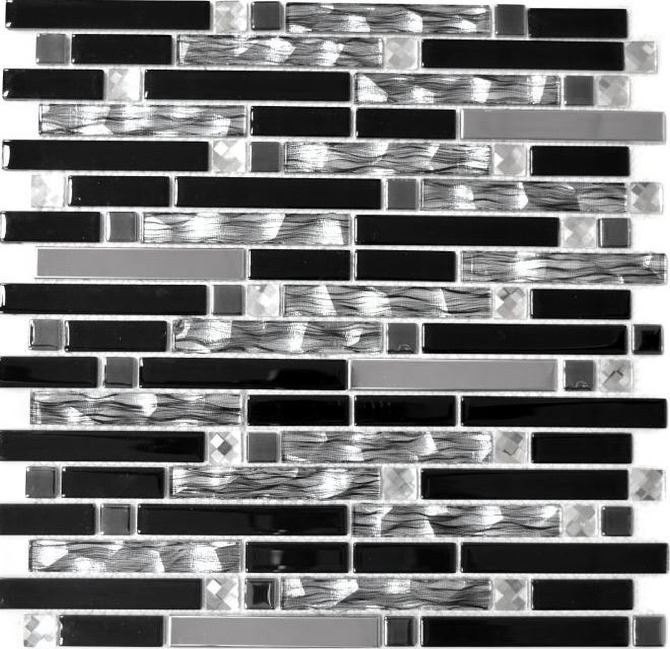 Mosani Mosaikfliesen Glasmosaik Stäbchen Edelstahl silber schwarz Плиткаspiegel