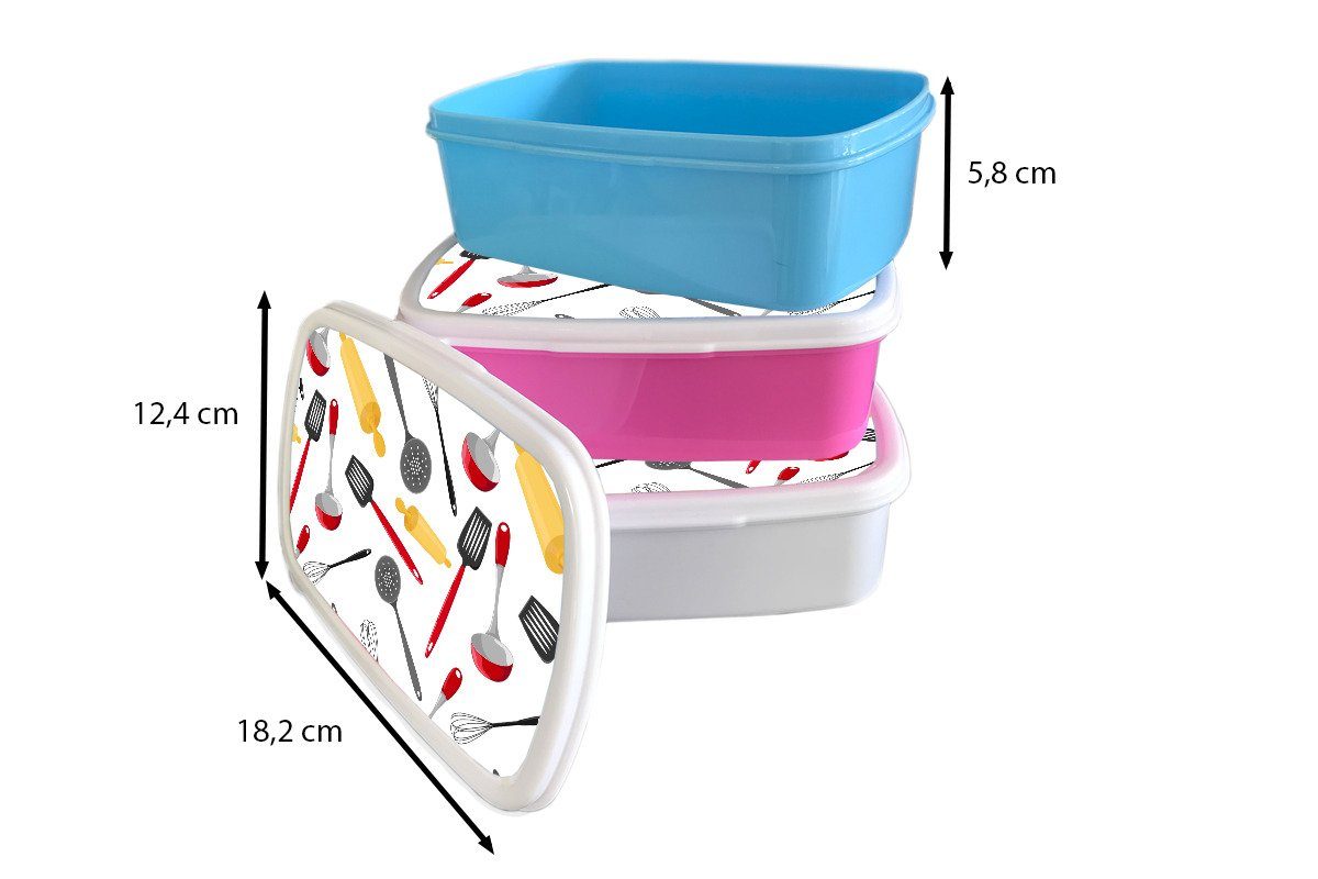 MuchoWow Lunchbox Kunststoff Brotbox Muster Kunststoff, Erwachsene, - - - rosa (2-tlg), Spatel Mädchen, Küchenutensilien Snackbox, Nudelholz, Brotdose Kinder, für