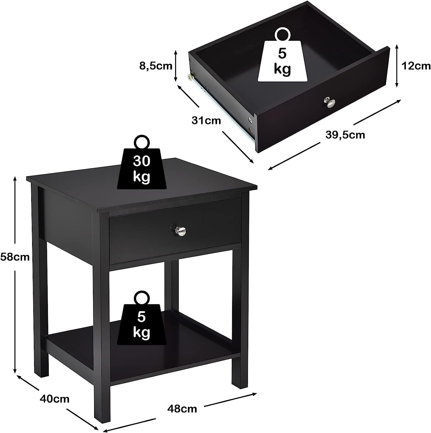 Schublade schwarz Nachttisch, mit KOMFOTTEU Beistelltisch