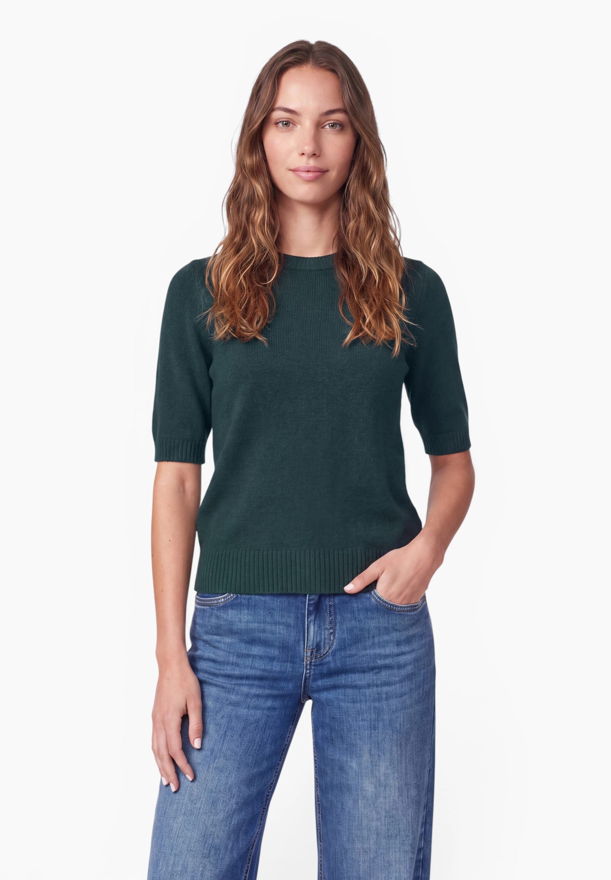 STREET ONE STUDIO Kurzarmpullover mit gerafften Ärmeln