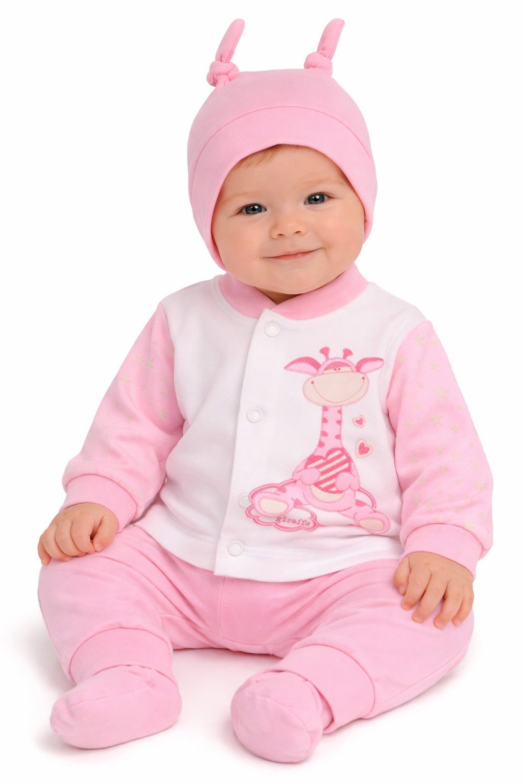 Langarmshirt & Hose Baby Anzug Hemdchen Schlupfhose Mütze Set in Rosa