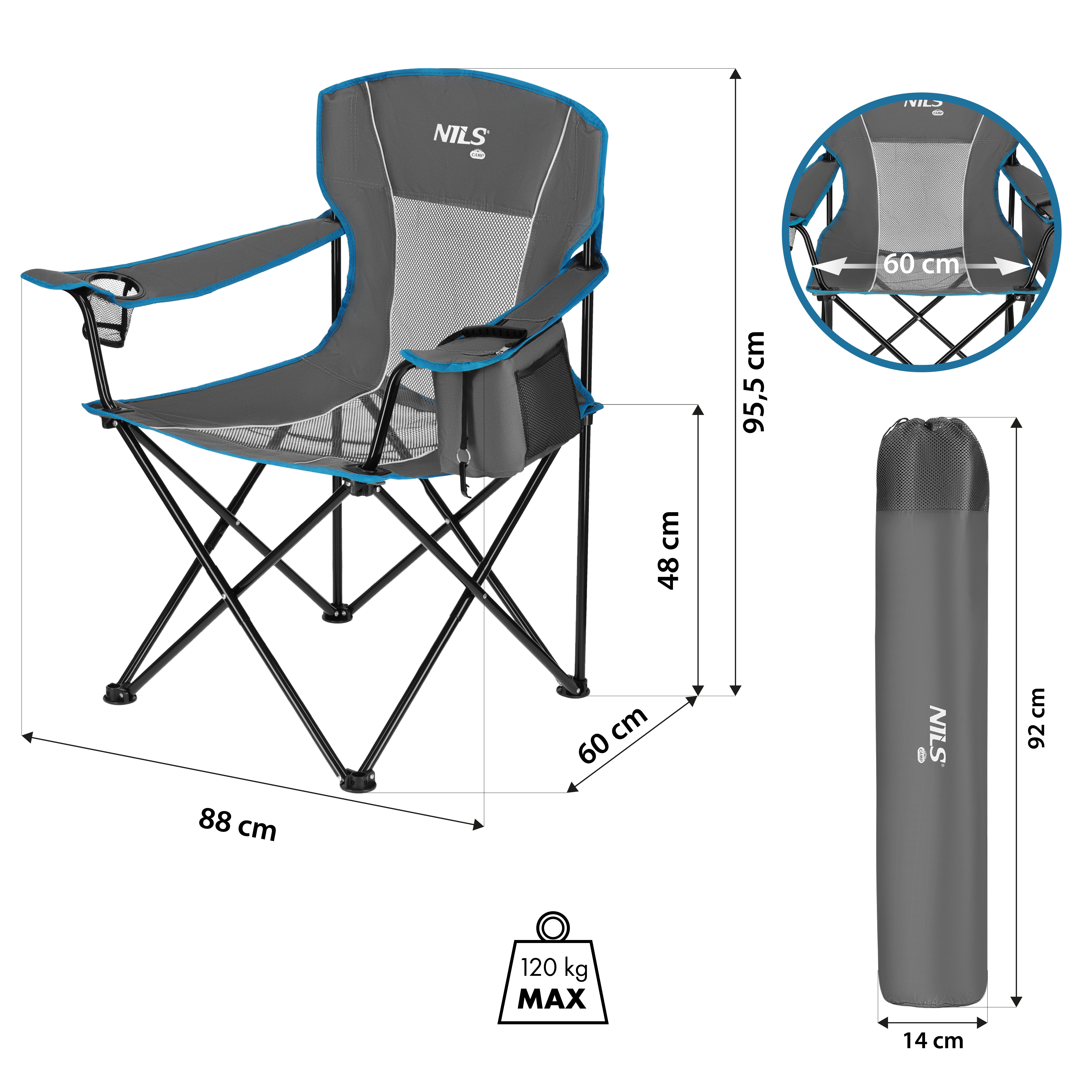 NILS CAMP Angelstuhl Campingstuhl Faltstuhl Klappsessel (Spar-Set, 1 St), Becherhalter, Netztasche, klappbar, bis 120 kg